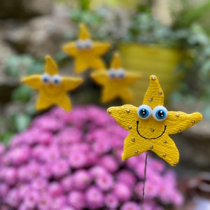 Happy Yellow Starfish  Garden Stake, Garden Stakes,Potted plant Decor Garden Sculpture,Garden Decor Flower Pot Stake,Gifts for Her