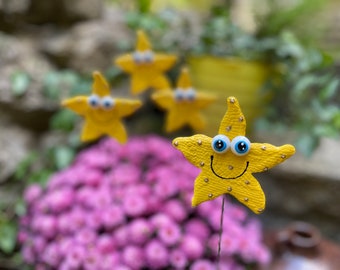 Happy Yellow Starfish  Garden Stake, Garden Stakes,Potted plant Decor Garden Sculpture,Garden Decor Flower Pot Stake,Gifts for Her