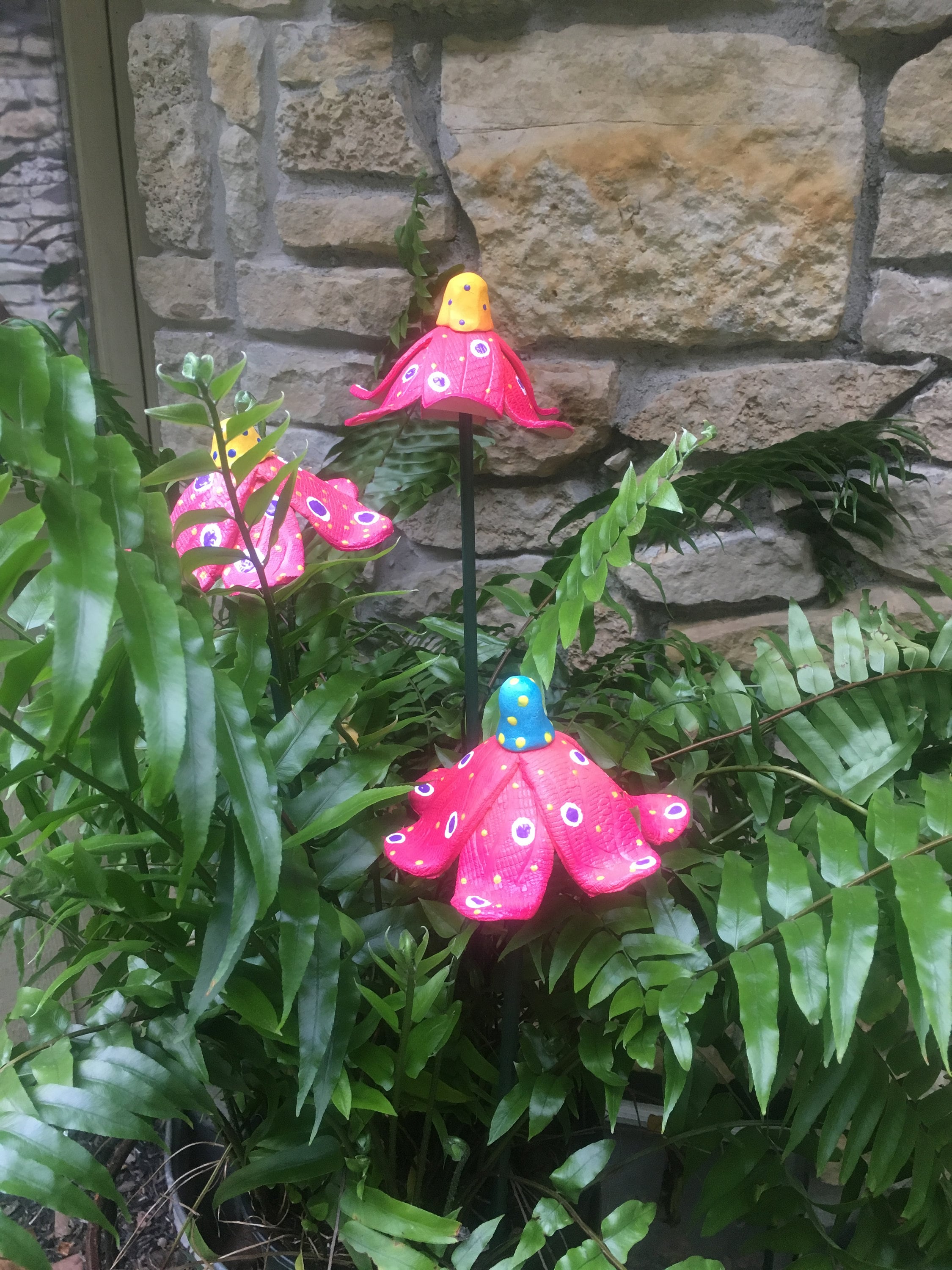 Ceramic Flower Garden Stakes,Set of Three Garden Stakes,Lawn decor