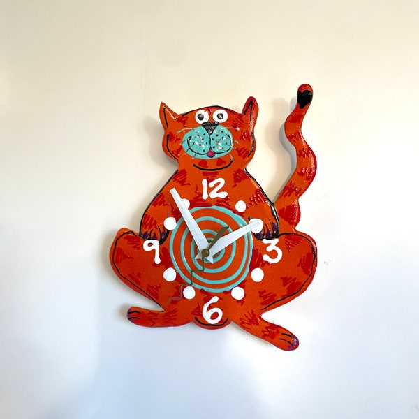 Kitty Clock,Cat Lover Gift,Cat Wall Clock,KIDS Clock,Kit  Cat Clock,Clock, Nursery Clock,Cats, Kittens,Unique Clock,Handmade Cat Clock