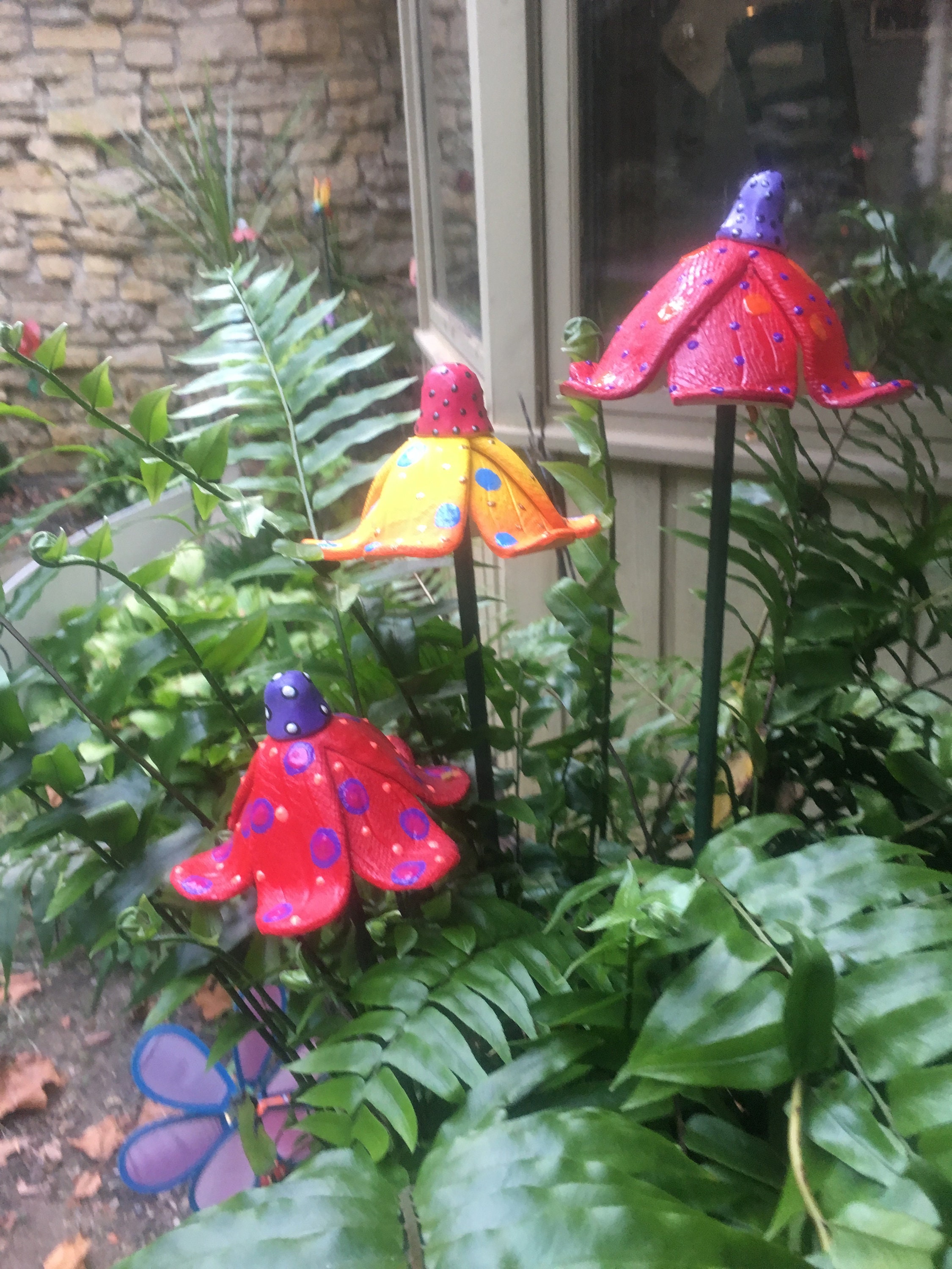 Ceramic Flower Garden Stakes,Set of Three Garden Stakes,Lawn decor