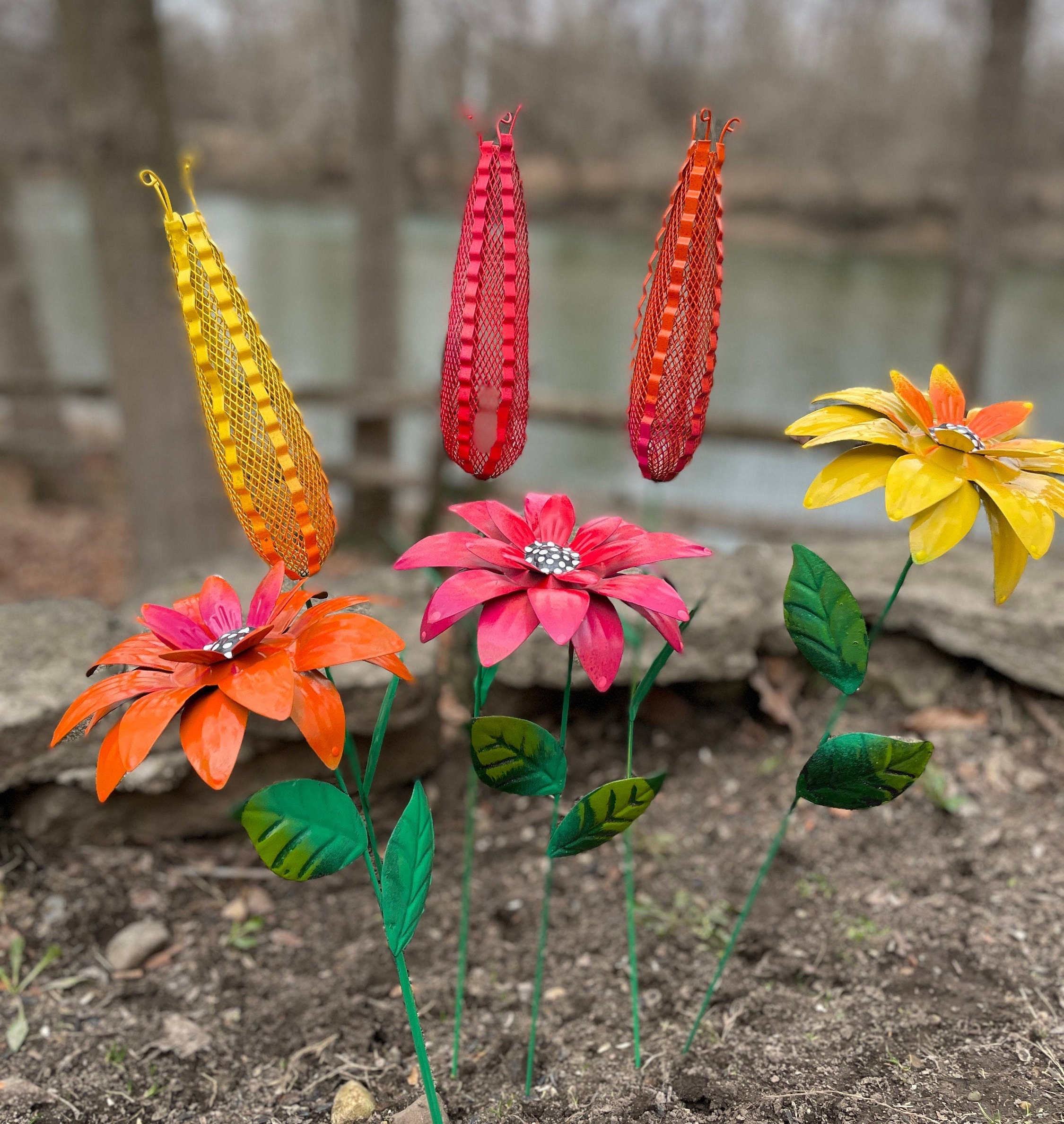 Set Of 6 Assorted Metal Flower Garden Stakes Metal Sculpture | Etsy