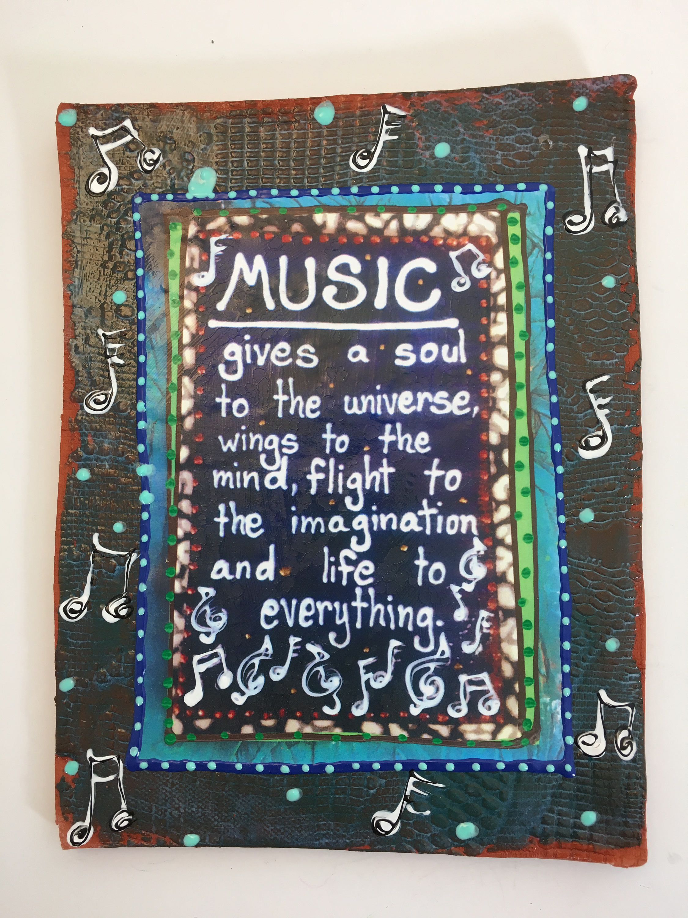 MUSIC, Inspirational Quote, Ceramic Wall Tile, 8.5'' X 7