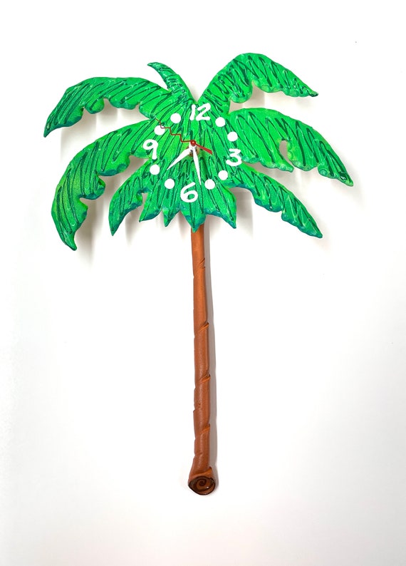 Palm Tree Wall Clock Beach House Wall Clock Palm Tree Clock Etsy