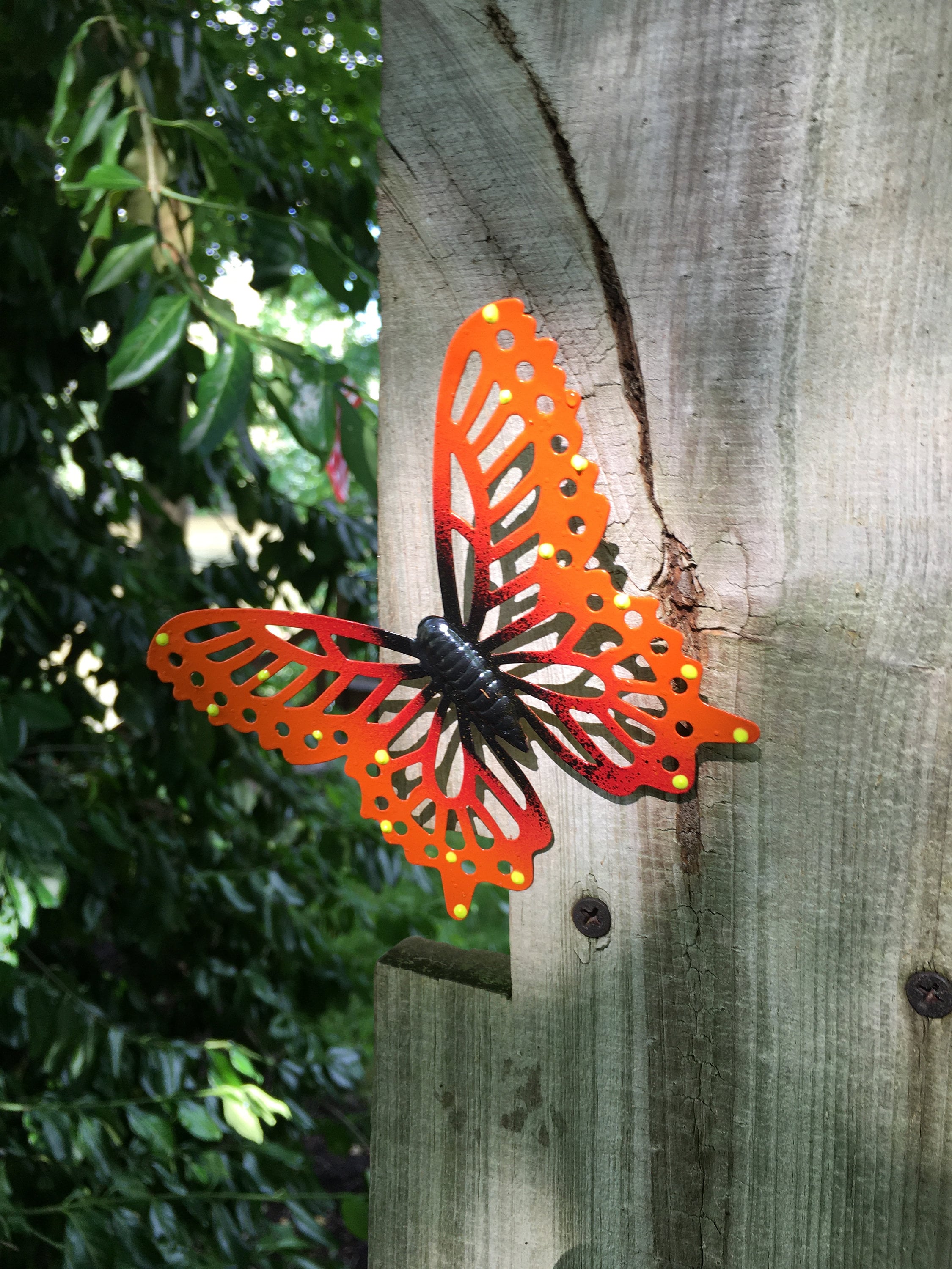 Orange Butterfly Fence Art, Hanging ButterfliesFence Wall DecorYard