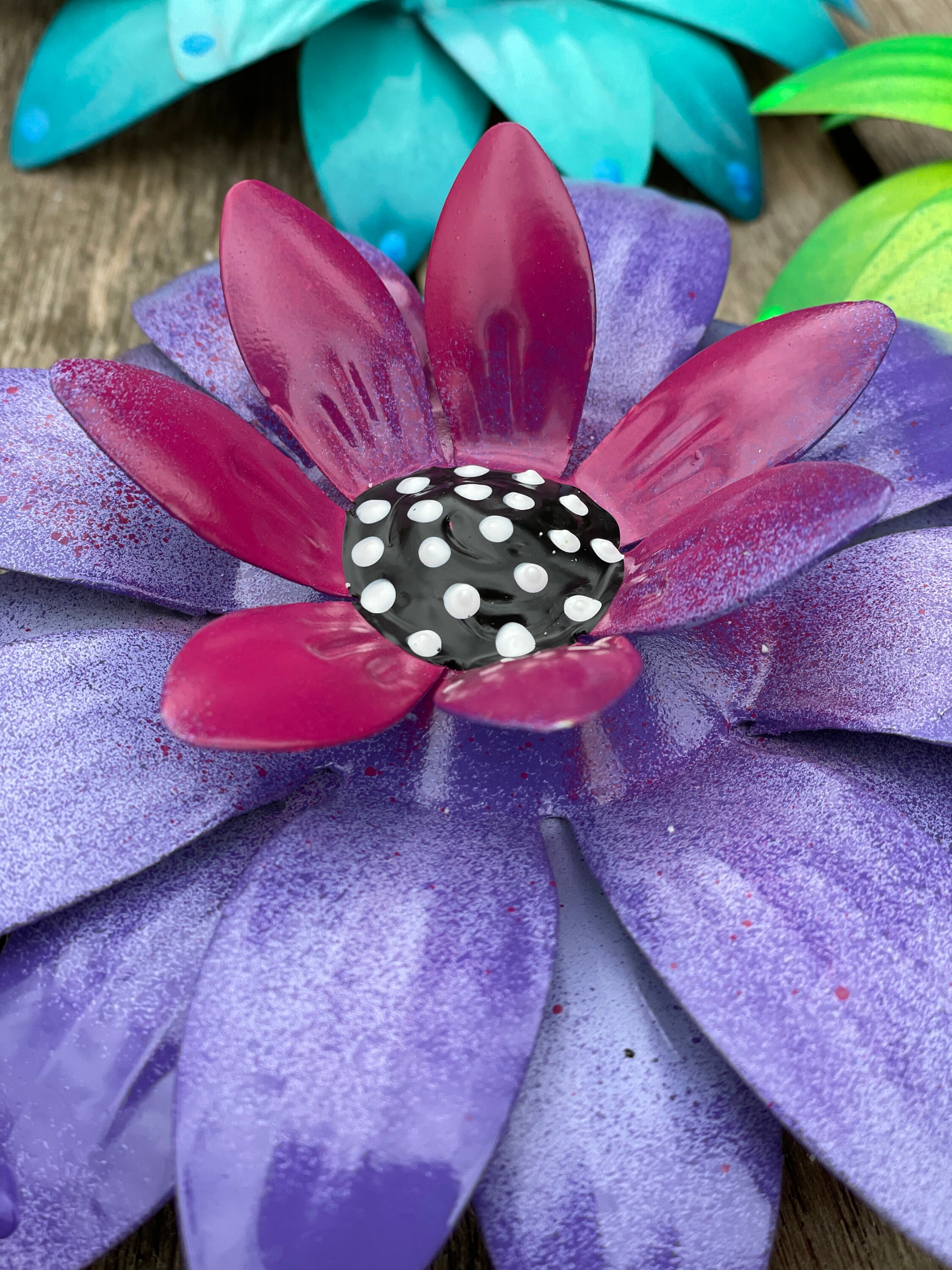 Metal Flowers,3 Fence Flowers,Fence Decoration,Patio DecorYard Art