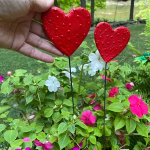 Set of Two 3 inch Red Heart Garden Stakes,Lover's Gift,Heart Plant Art Potted plants,Garden Sculpture,Valentines Day Gift For Her image 2