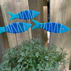 Set of 3 Fish Planter Picks Potted Plant Markers Plant Stake Fish Beach Decor Indoor House Plant Outdoor Accent,Outdoor Garden Decor