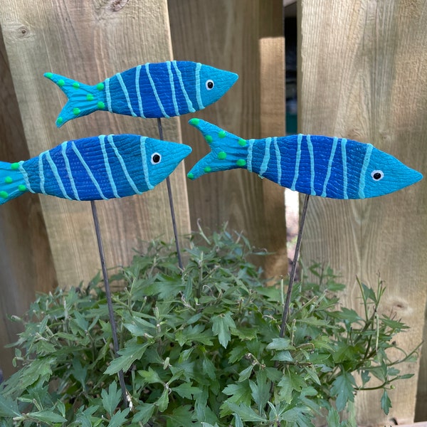 Set of 3 Fish Planter Picks Potted Plant Markers Plant Stake Fish Beach Decor Indoor House Plant Outdoor Accent,Outdoor Garden Decor