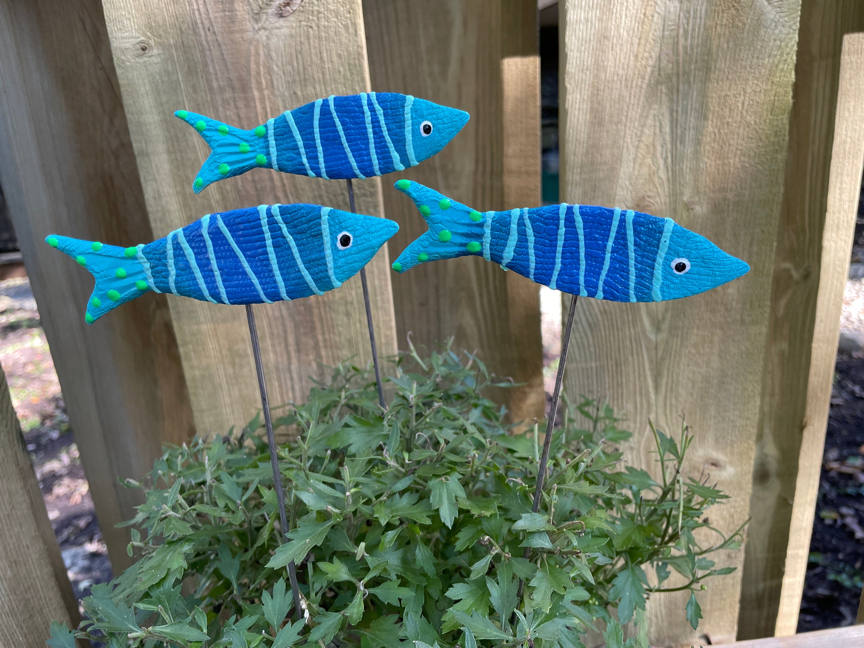 Set of 3 Fish Planter Picks Potted Plant Markers Plant Stake Fish