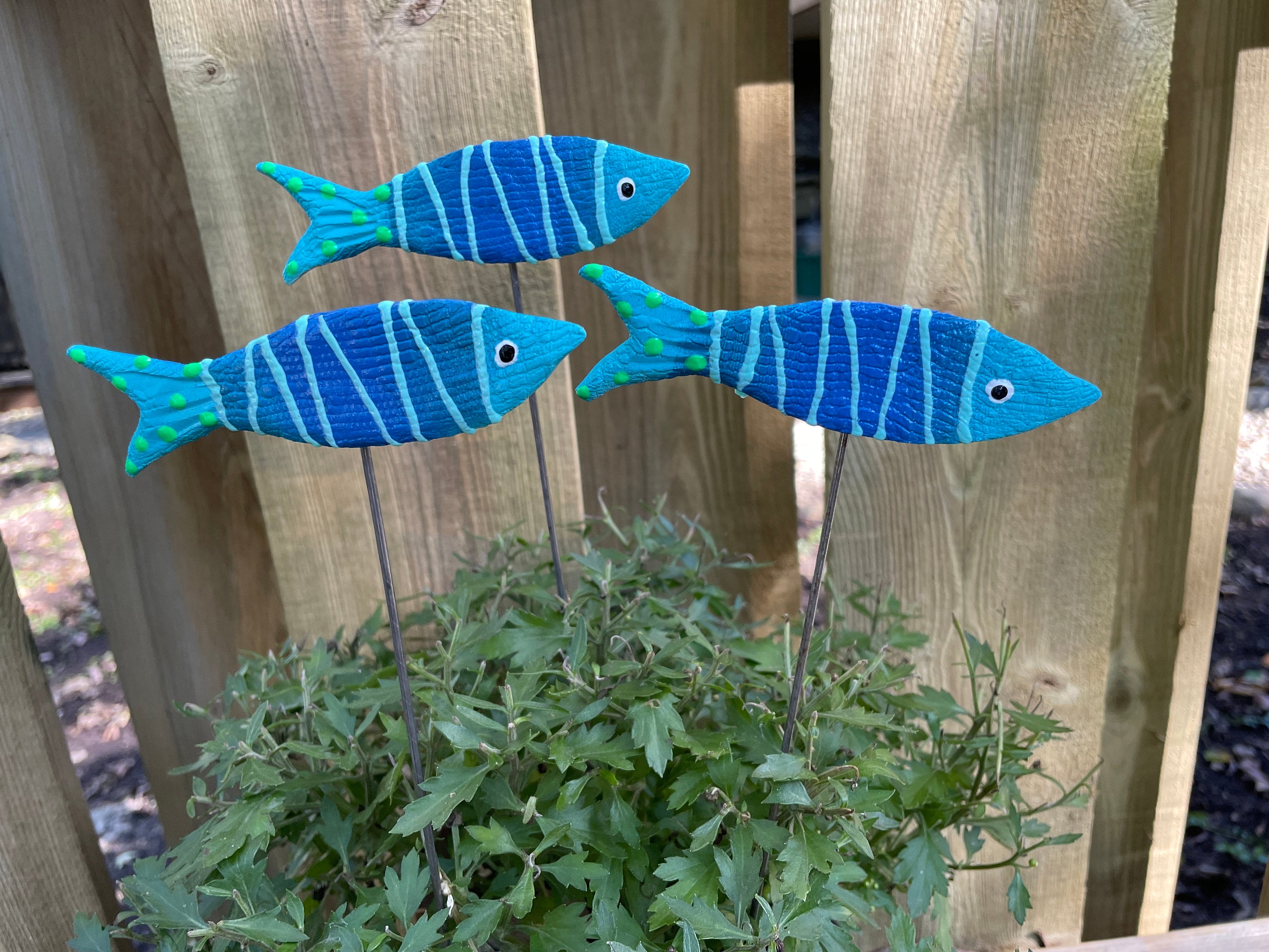 Set of 3 Fish Planter Picks Potted Plant Markers Plant Stake Fish