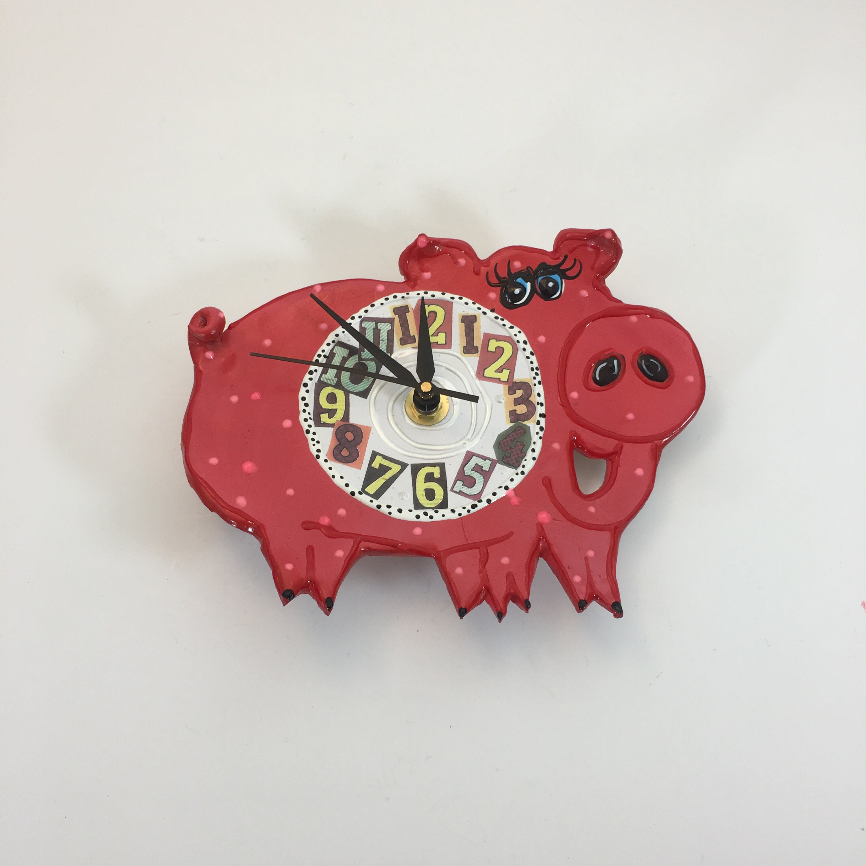 Pig Clock, Whimsical Pink Ceramic Pig Clock,Glow In The dark, Animal