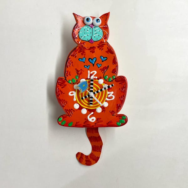 Cat Pendulum Wall Clock with Swinging Tail Cat Lover Gift KITTY-CAT CLOCK,Gift For Her Animal Clock Gift For Cat Lovers Kids Clock