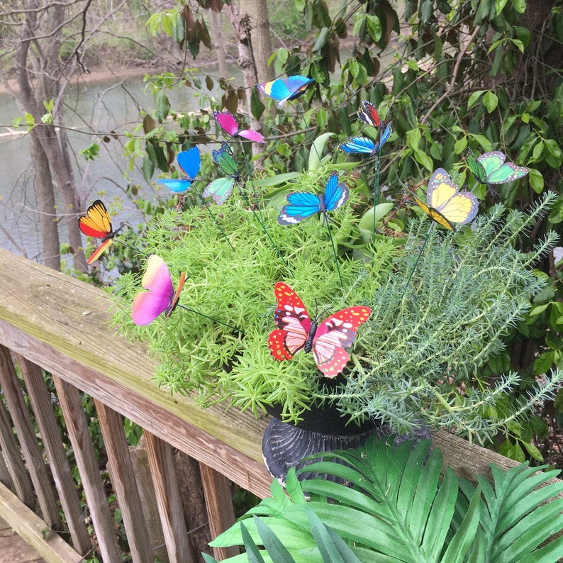 12 Butterfly Garden Stakes Garden Stakespotted Plants Great Etsy