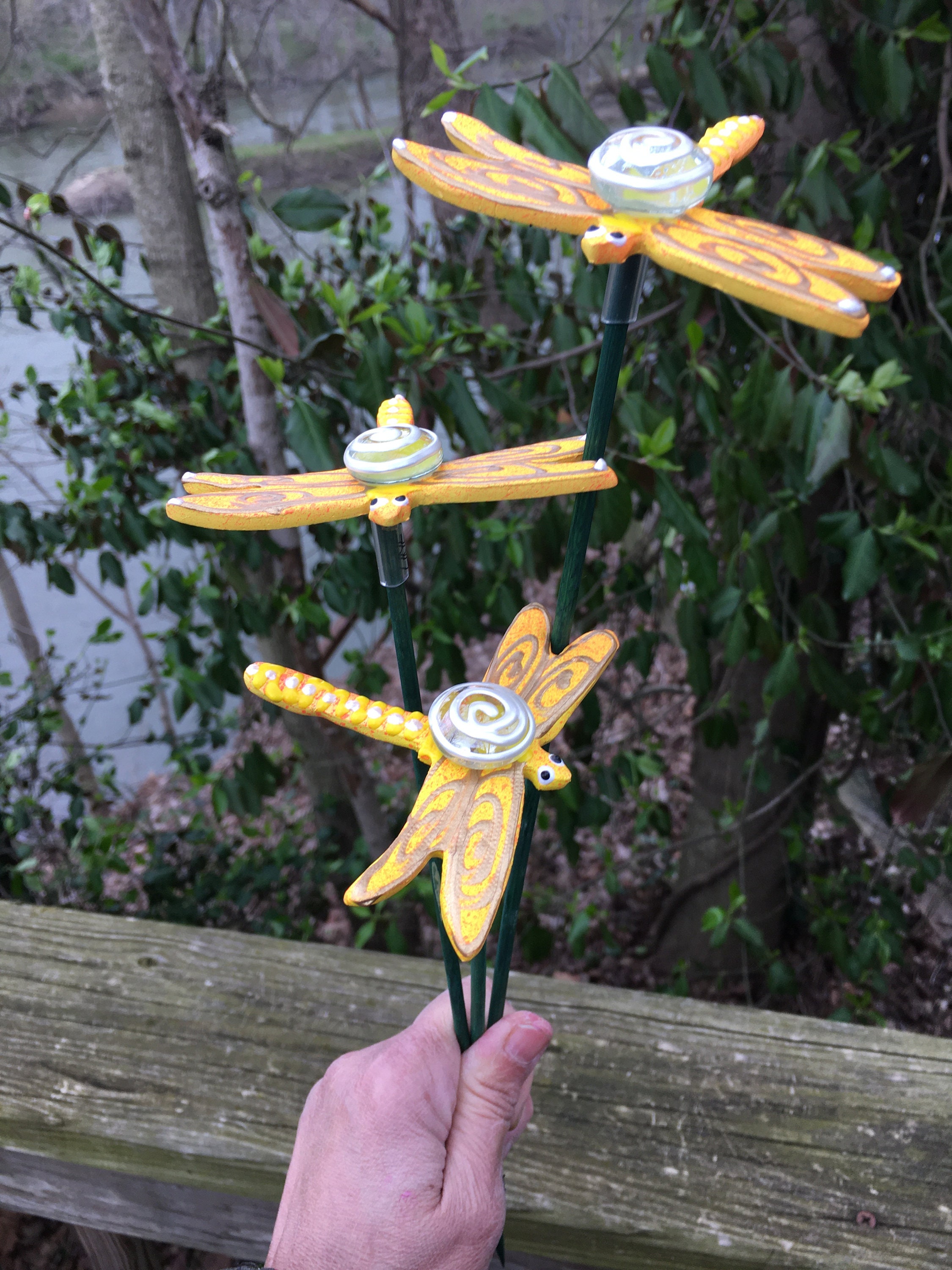 3 Ceramic Dragonfly Garden Stakes, Garden Stakes,Potted ...