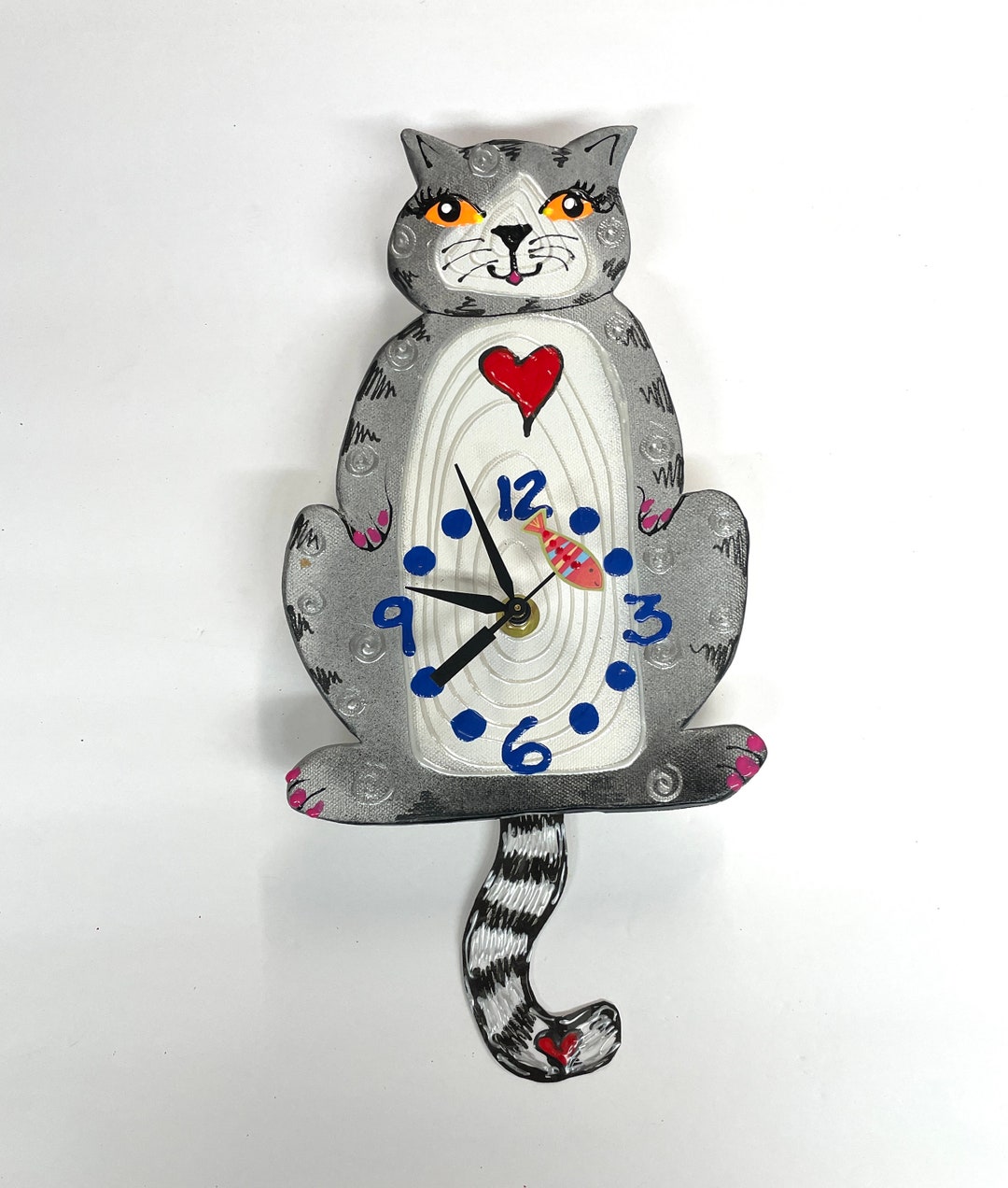Cat Pendulum Wall Clock With Swinging Tail Cat Lover Gift Etsy
