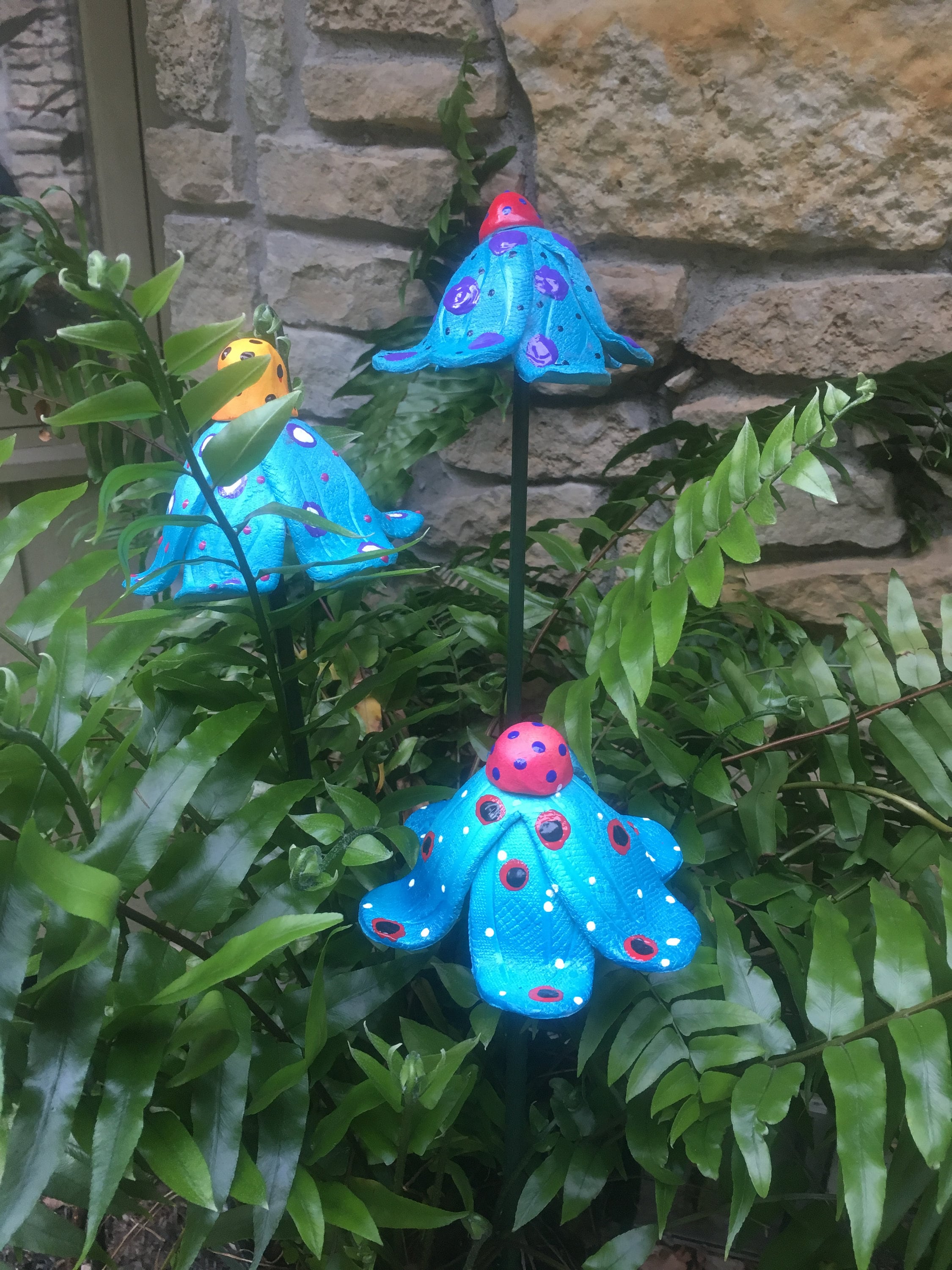 Ceramic Flower Garden Stakes,Set of Three Garden Stakes,Lawn decor