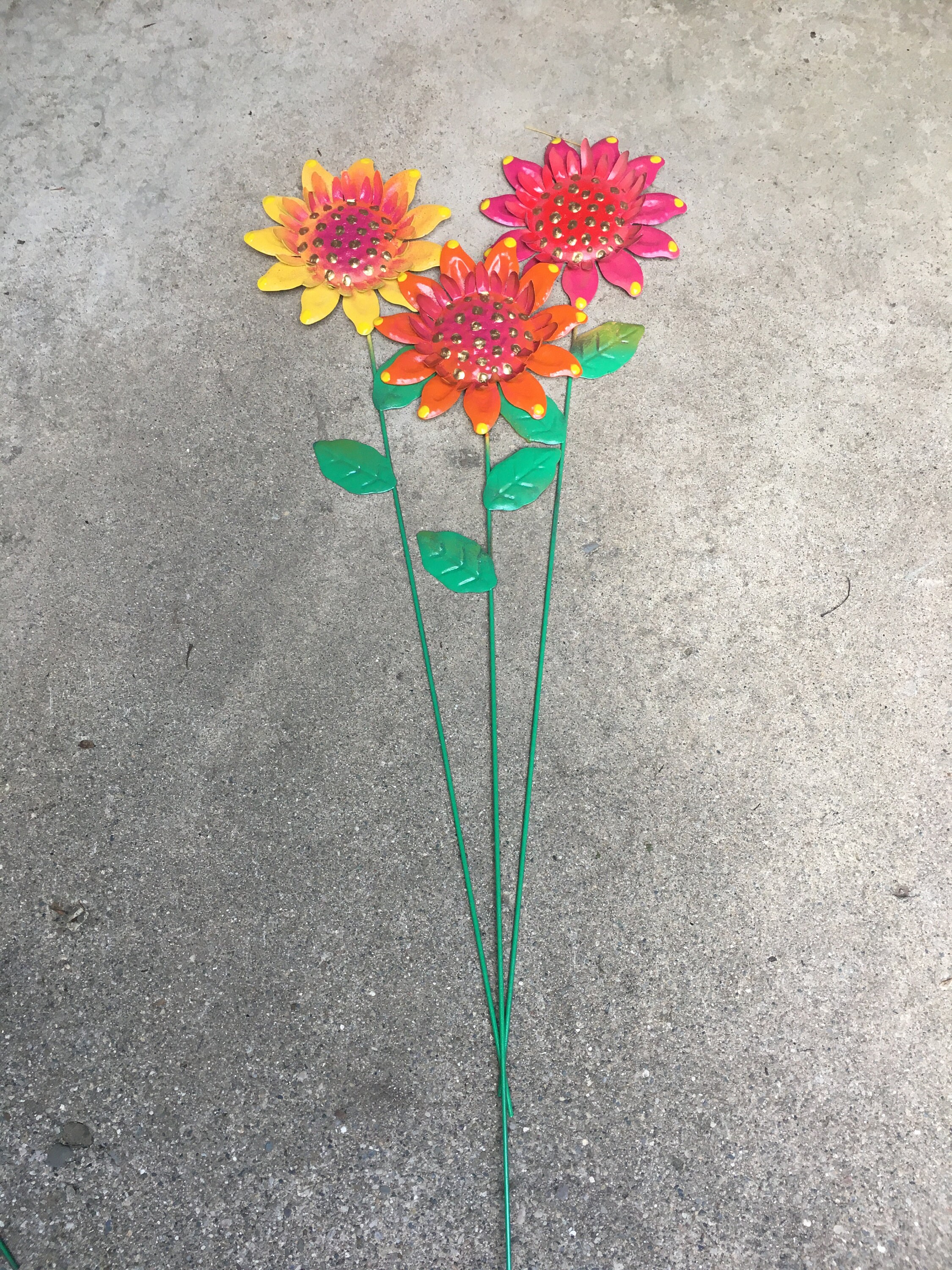 Set of 3 Flower Garden StakesSunflower Metal Garden Stakes Etsy