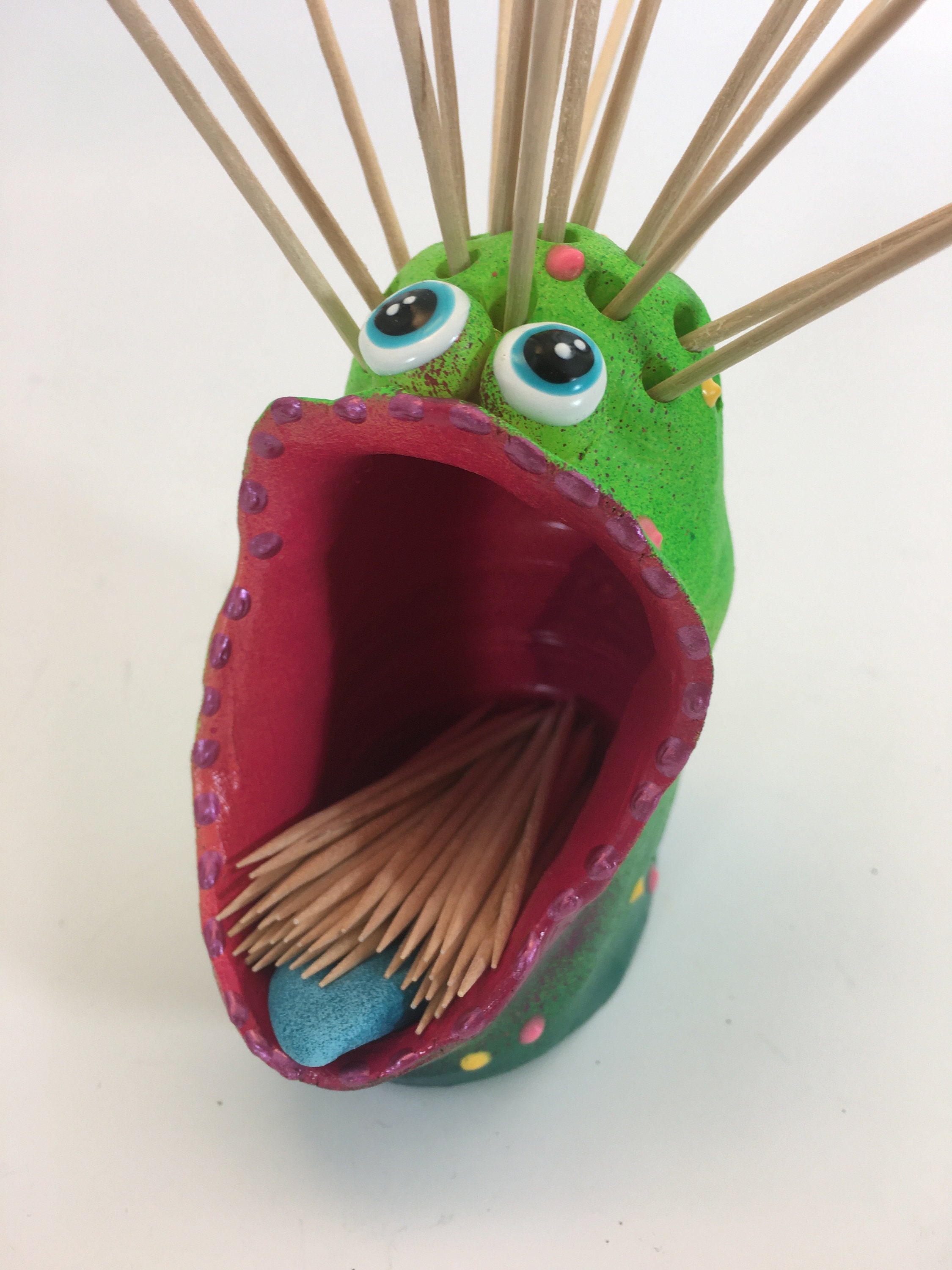 Toothpick Holder, Hand made Ceramic Alien Head toothpick holder, Home