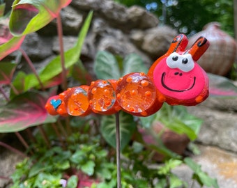 Orange Caterpillar Plant Stakes,Inch Worm, Plant Art Potted plants,Caterpillar Garden Sculpture,Garden Decor Flower Pot stake,Gifts for Her