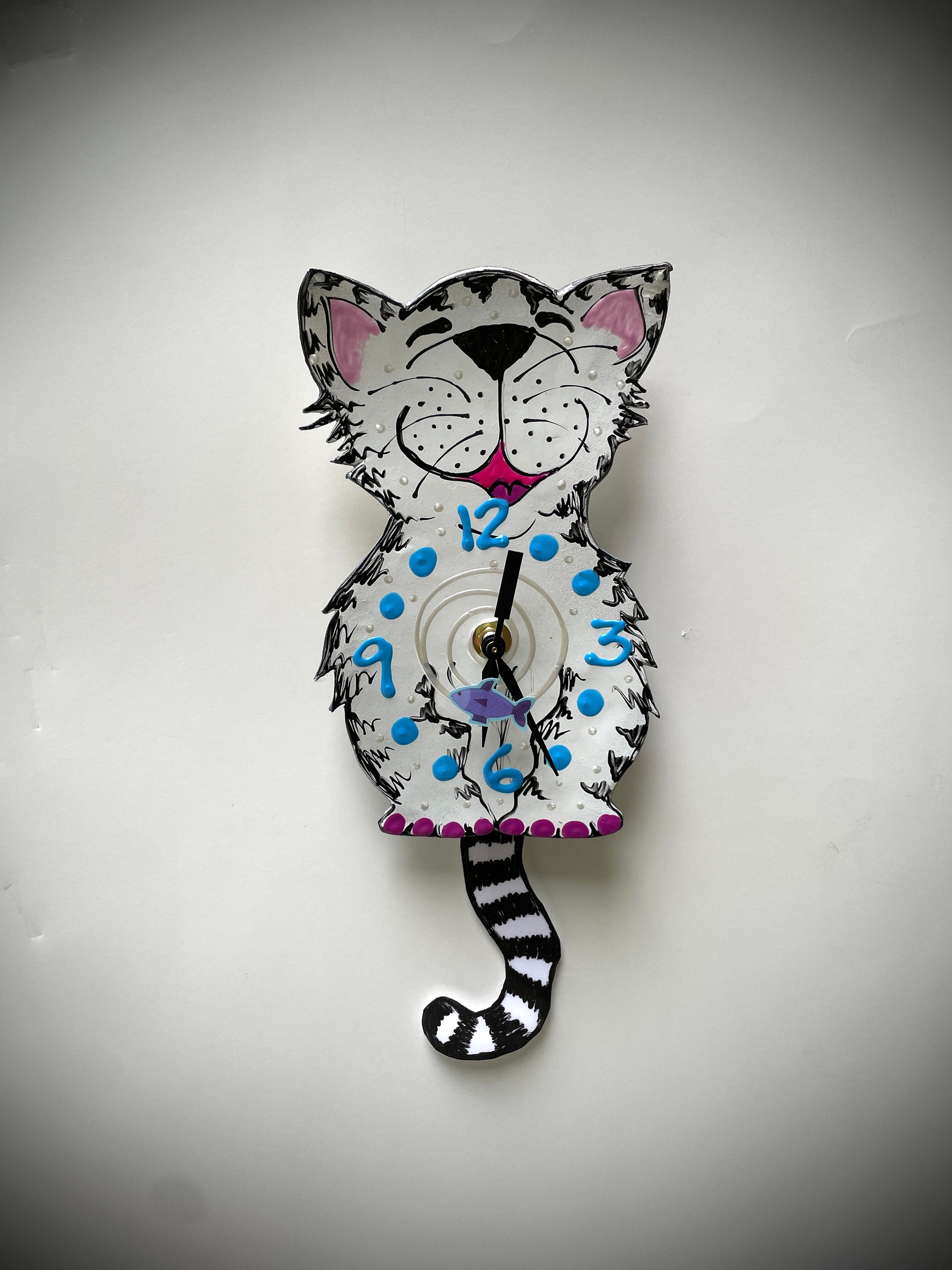Cat Pendulum Wall Clock with Swinging Tail Cat Lover Gift KITTYCAT