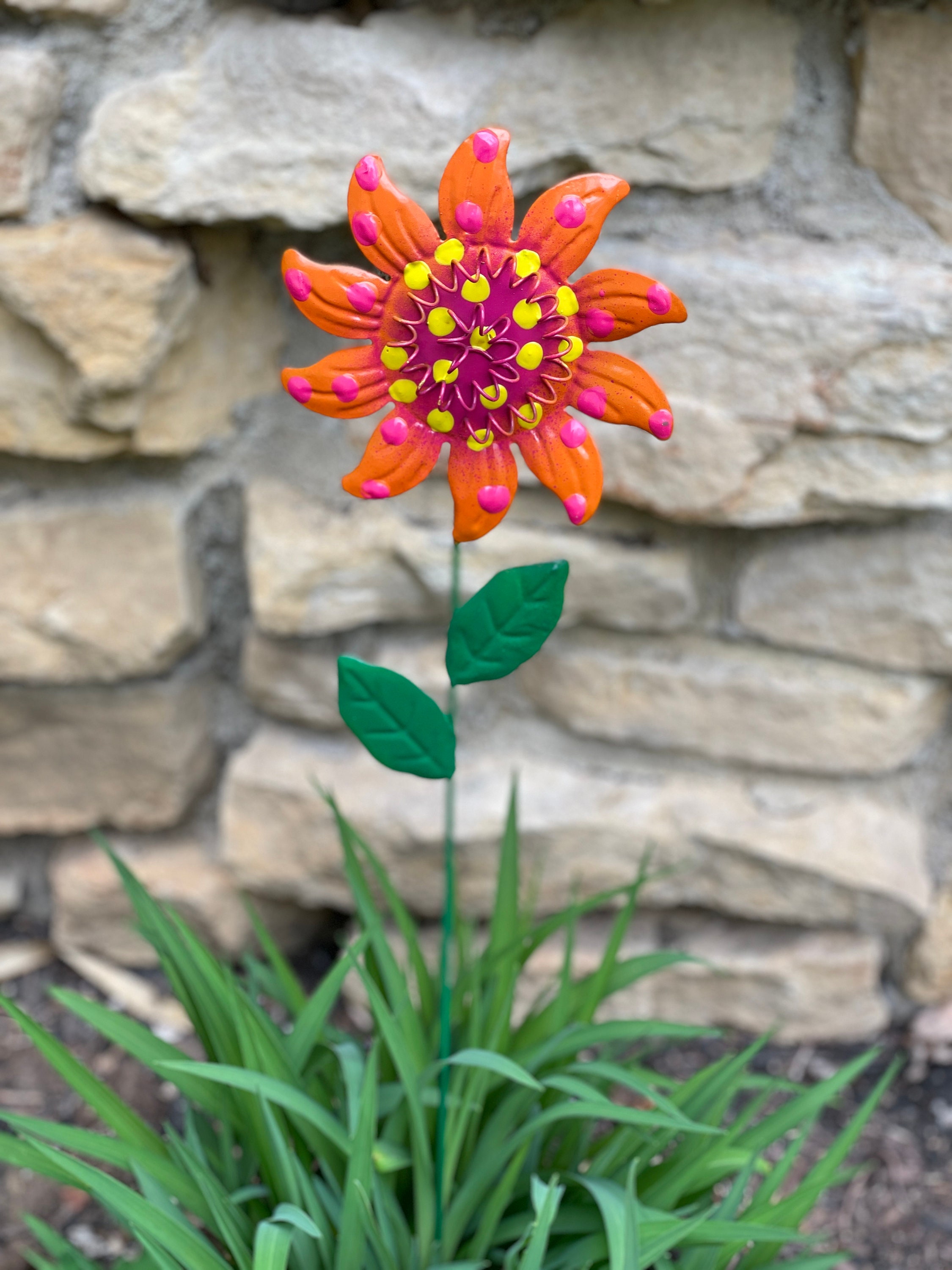 Metal Spring Flower Garden Stakes,Set of Five Metal Garden Stakes, Yard