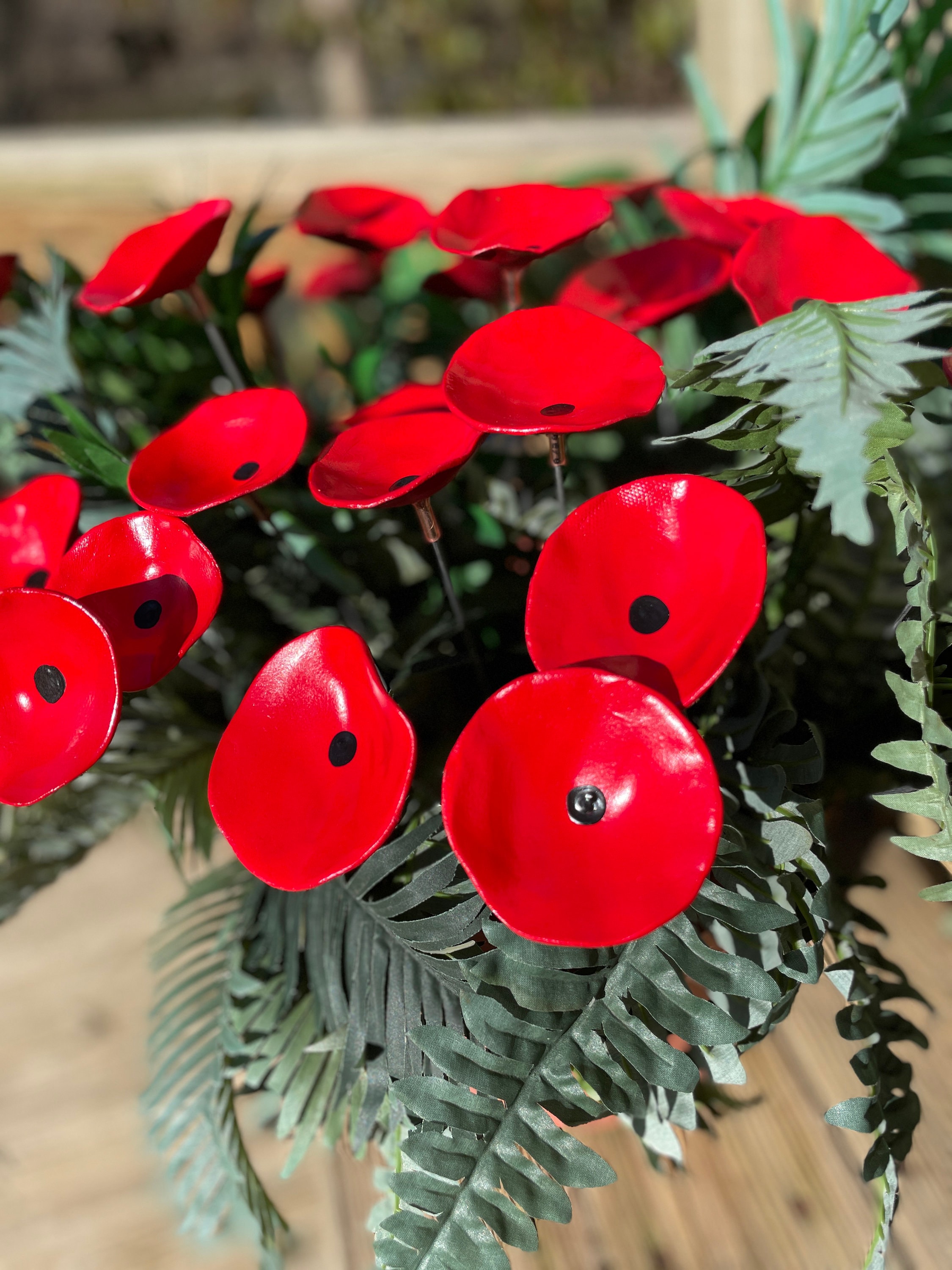 Red Poppy Flower Stake Poppy flowerbed Decor Red Flower ornament Mother