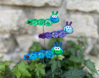 Set Of Three Caterpillar Plant Stakes,Inch Worm Plant Art Potted plants, Garden Sculpture,Garden Decor Flower Pot Stake,Gifts for Her