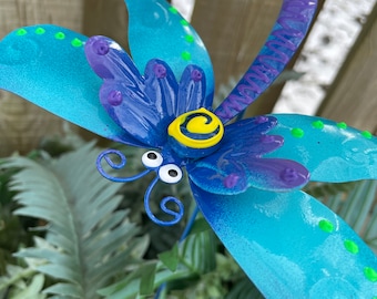 Blue Metal Dragonfly Garden Stake,Yard decoration, Metal Art, Garden Sculpture Decor,Potted Plant Decor  Mother's Day Gift For Her