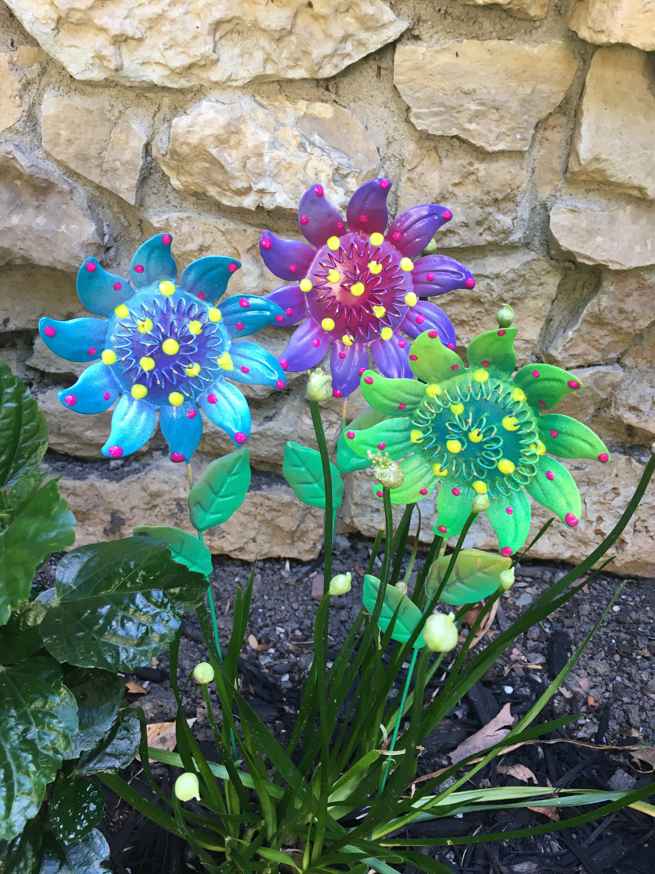 Metal Wild Flower Garden Decor Metal Sculpture Set of 3 Etsy