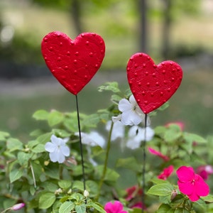 Set of Two 3 inch Red Heart Garden Stakes,Lover's Gift,Heart Plant Art Potted plants,Garden Sculpture,Valentines Day Gift For Her image 1