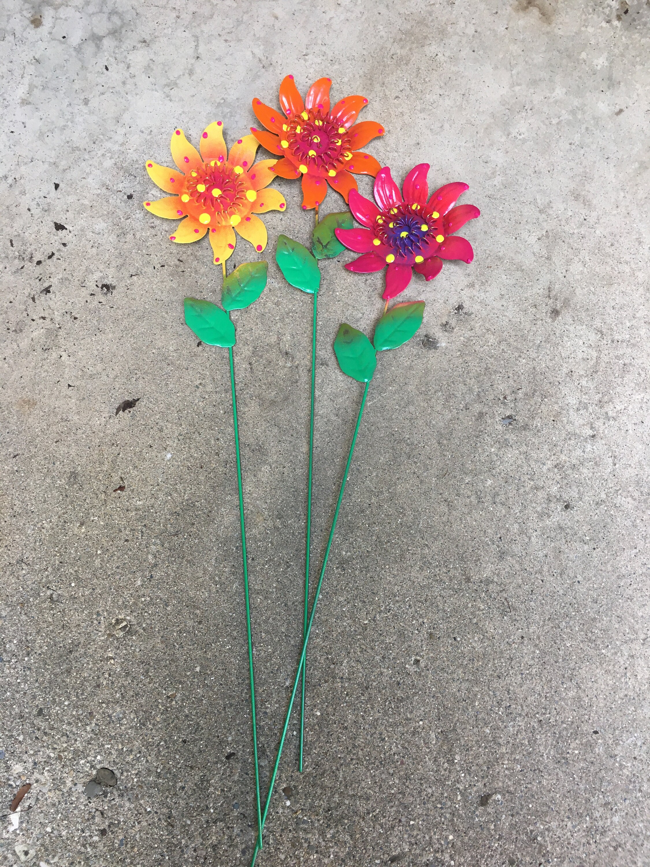 Metal Spring Flower Garden Stakes,Set of Three Metal Garden Stakes