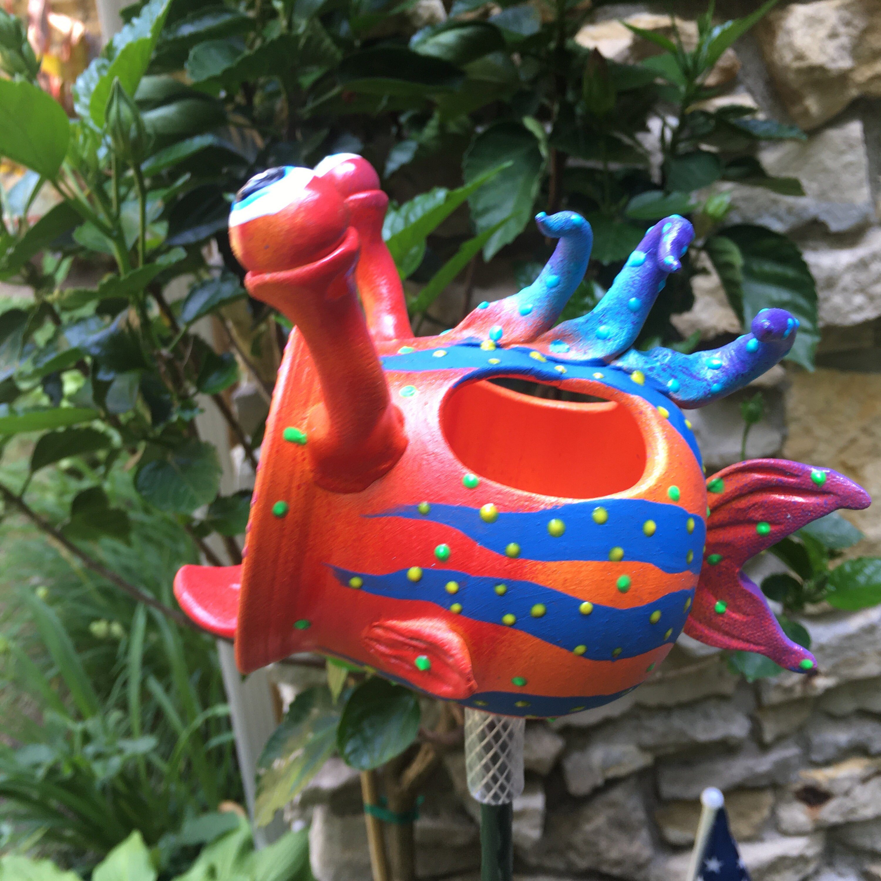 Bird Feeder, Ceramic Funky Blowfish Bird House Garden Stakes,Yard Art