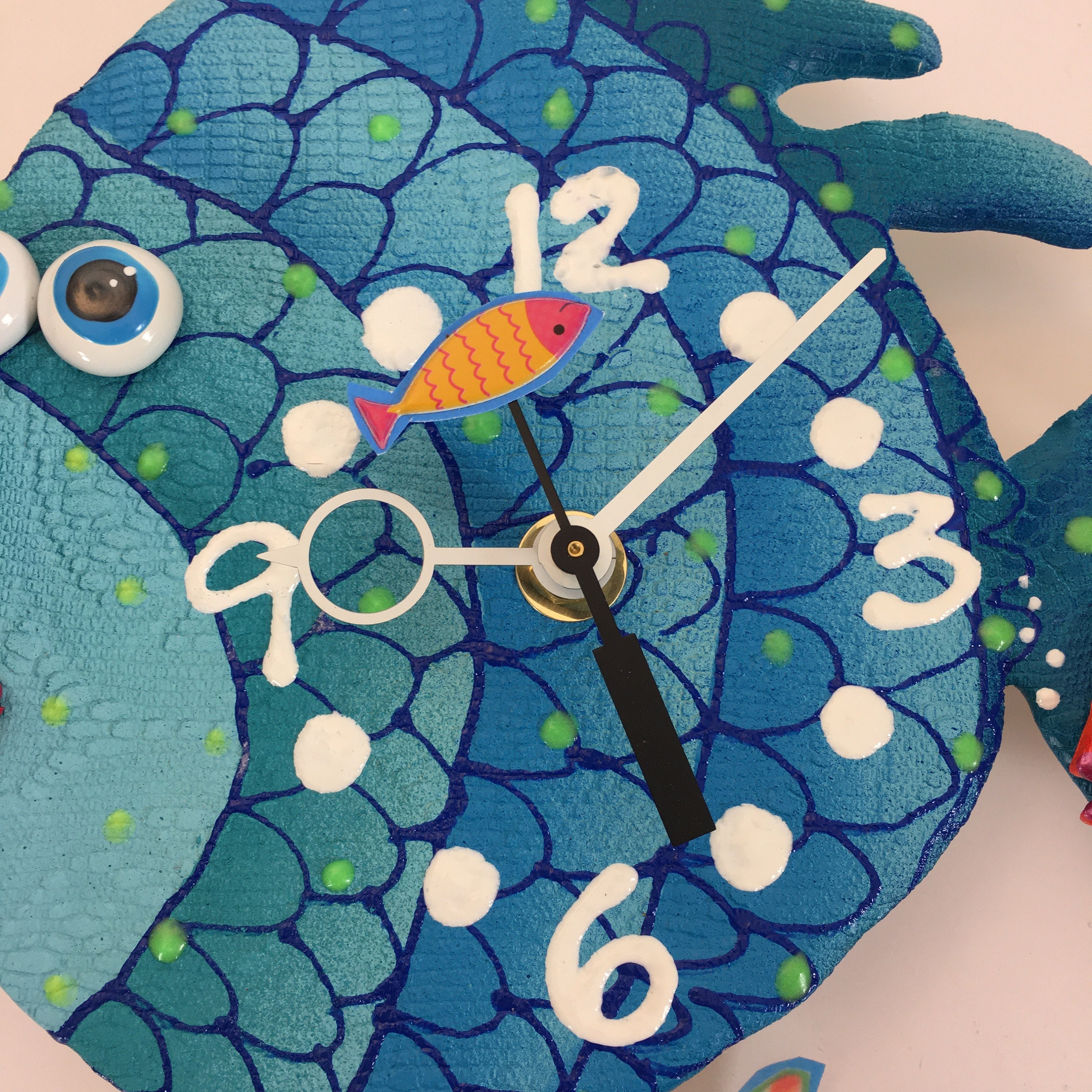 Kids Wall Clock,Fish Wall Clock with Pendulum,Unique Clock,Handmade