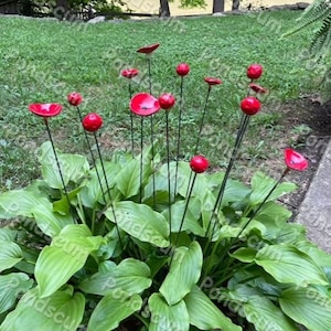 Unique Whimsical Garden Sculpture 14pcs/ Ceramic Floral Art Garden Decor Garden Stake Red Poppy Spray Garden Stakes Kinetic Sculpture