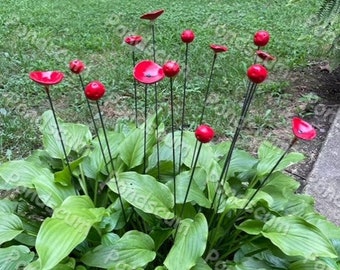 Unique Whimsical Garden Sculpture 14pcs/ Ceramic Floral Art Garden Decor Garden Stake Red Poppy Spray Garden Stakes Kinetic Sculpture