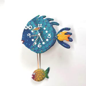 Fish Pendulum Wall Clock,Unique Clock,Handmade clock,Sealife Wall Clock,Beach House Decor,Ocean Wall decor, Fish Art