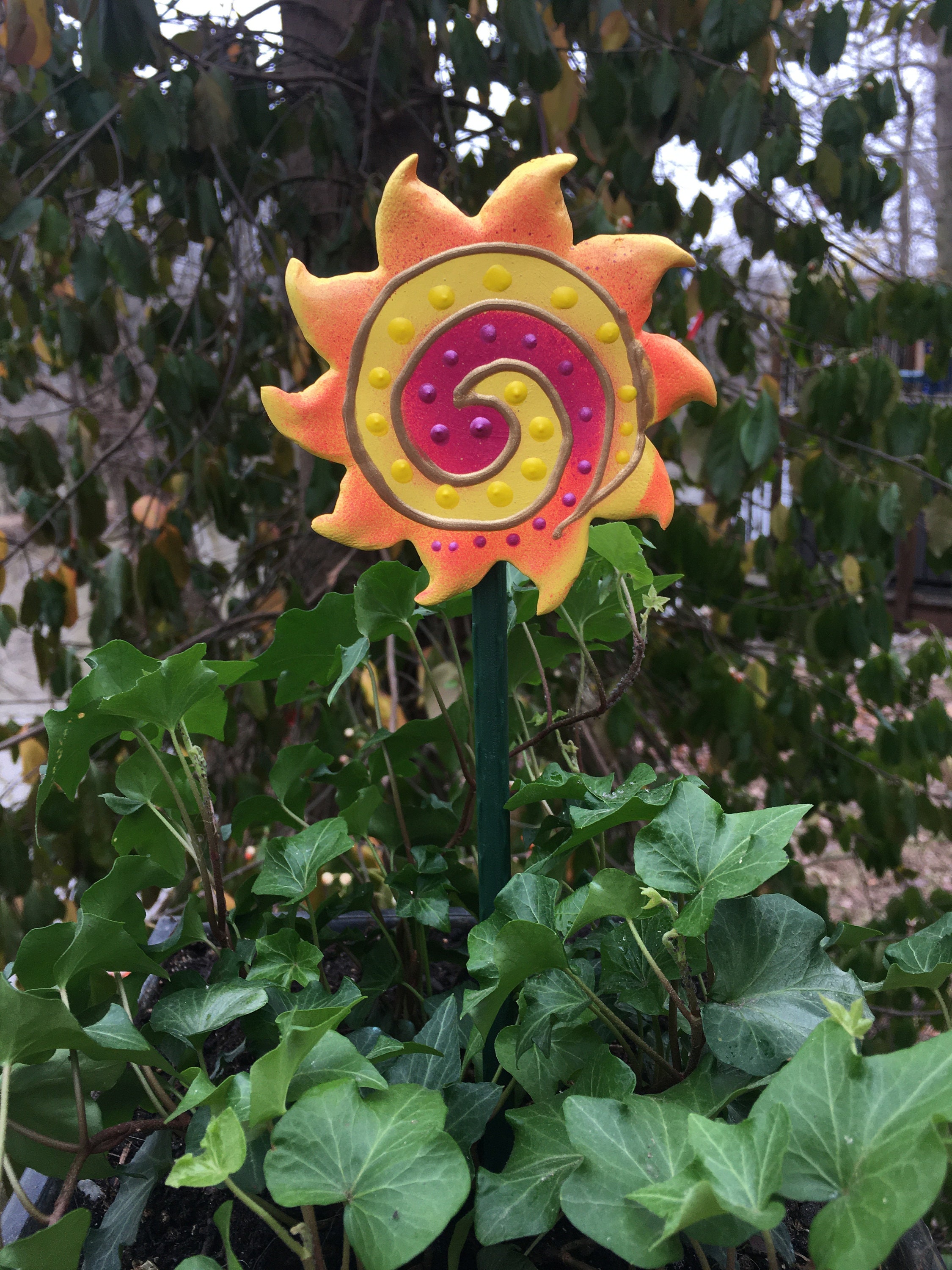 Sun Garden Stake,Unique Sun Spiral Garden Stakes,Potted plants, Great