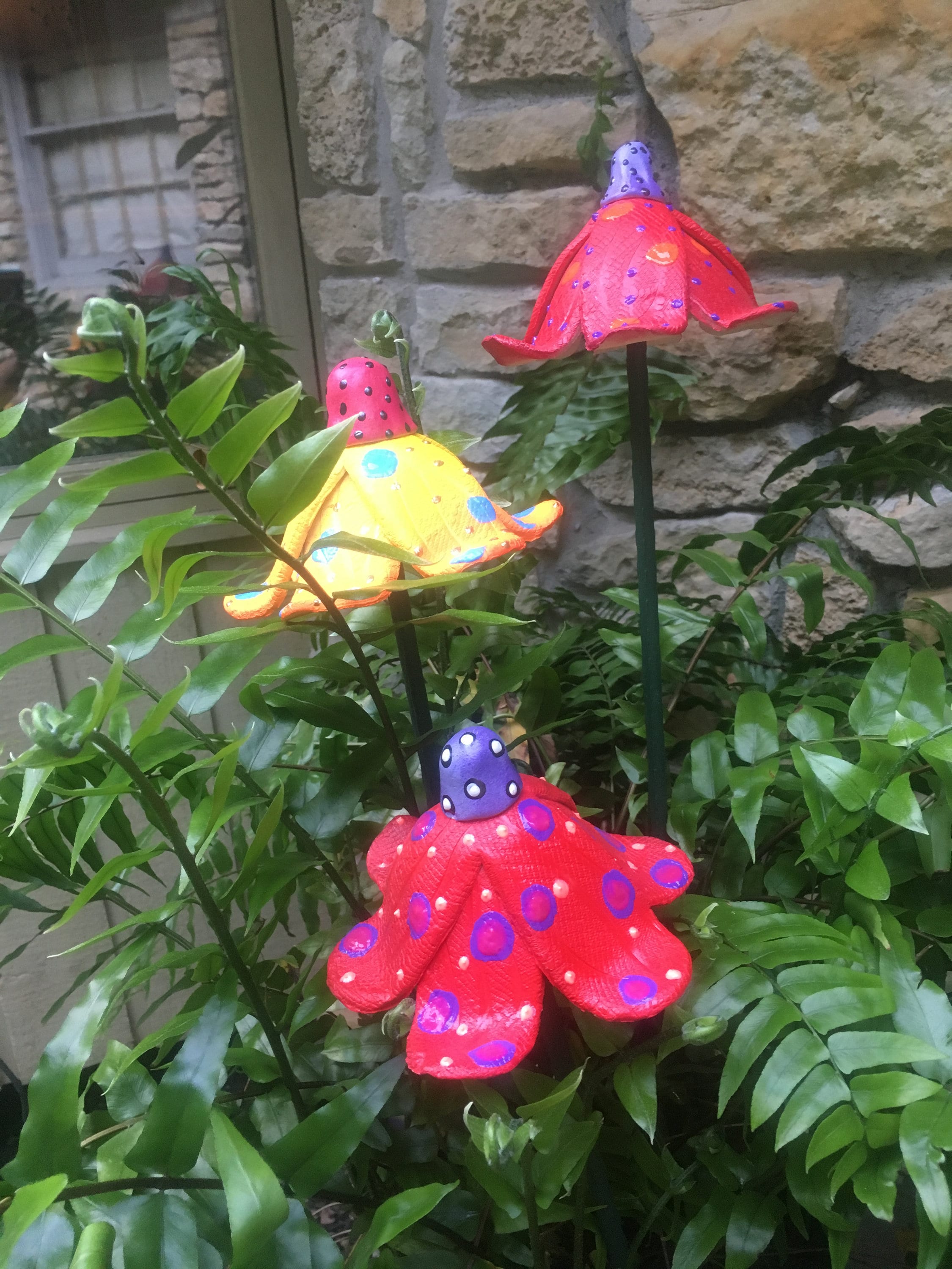 Ceramic Flower Garden Stakes,Set of Three Garden Stakes,Lawn decor