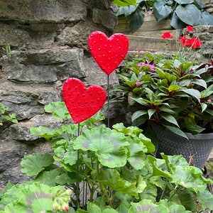 Set of Two 3 inch Red Heart Garden Stakes,Lover's Gift,Heart Plant Art Potted plants,Garden Sculpture,Valentines Day Gift For Her image 5