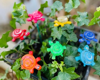 Estacas de jardín con forma de tortuga, regalo para amantes de las tortugas, arte con plantas de tortuga en macetas, escultura de jardín para exteriores, decoración de jardín, estacas para macetas, regalos para ella.
