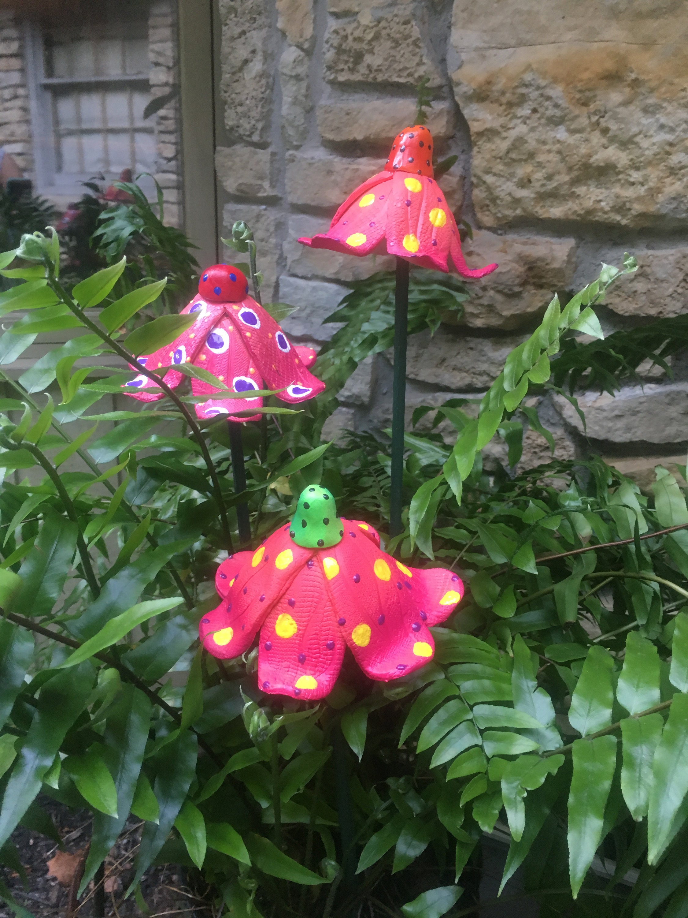 Ceramic Flower Garden Stakes,Set of Three Garden Stakes,Lawn decor