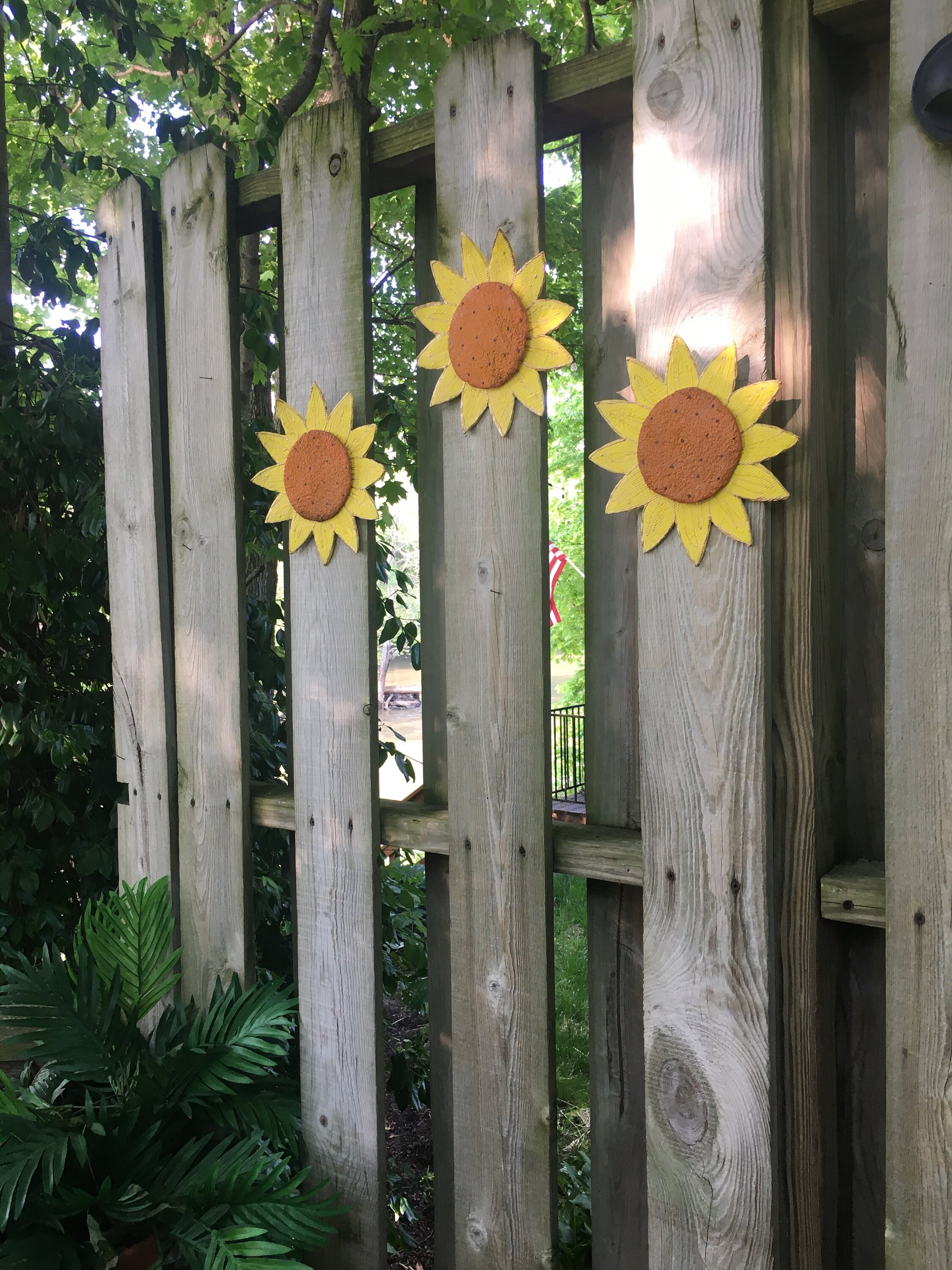 Set of Three SunFlower Fence Flowers,Fence Decoration,Patio Decor-Yard