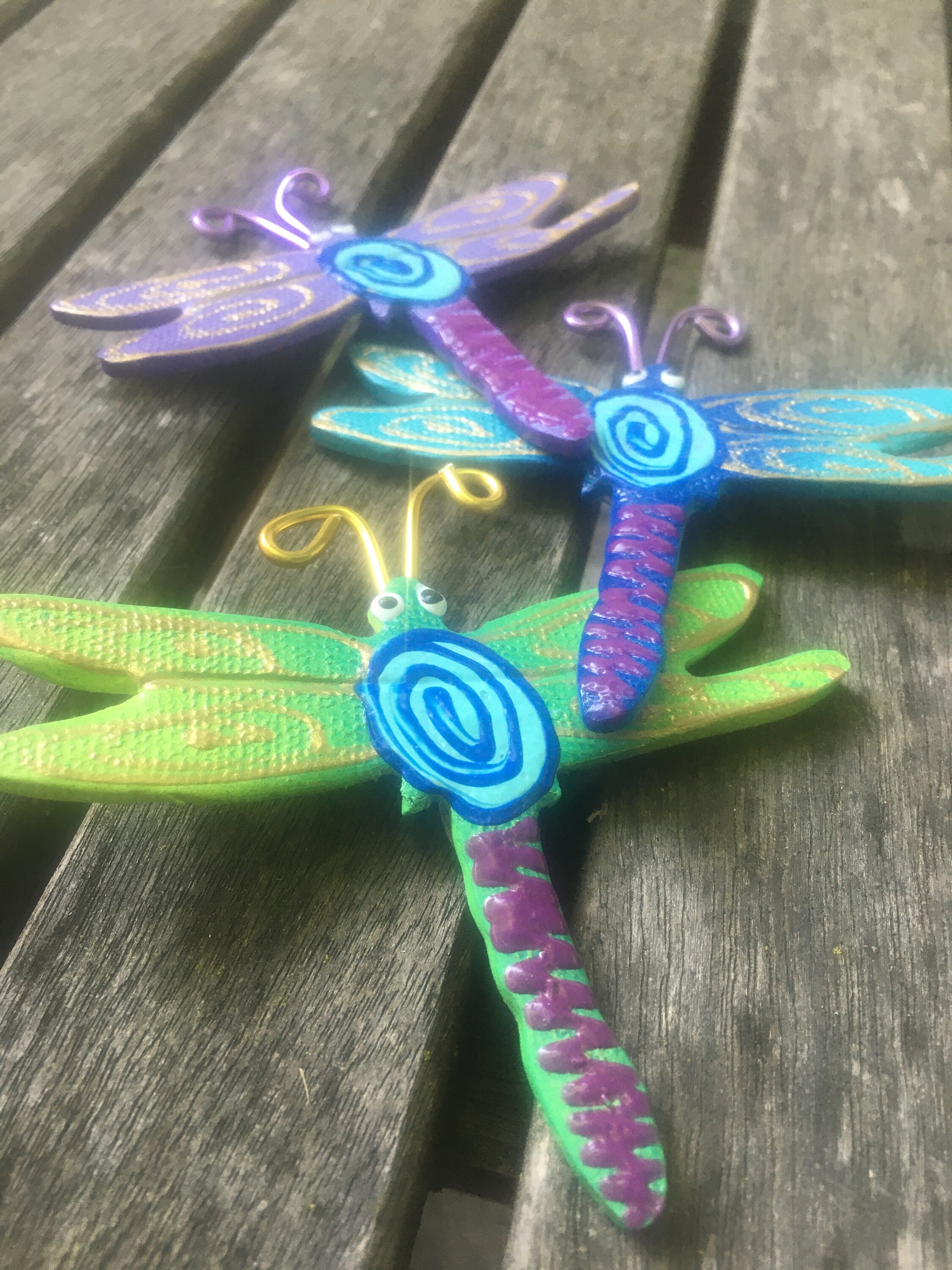 Dragonfly Fence ArtSet of ThreeCeramic Hanging