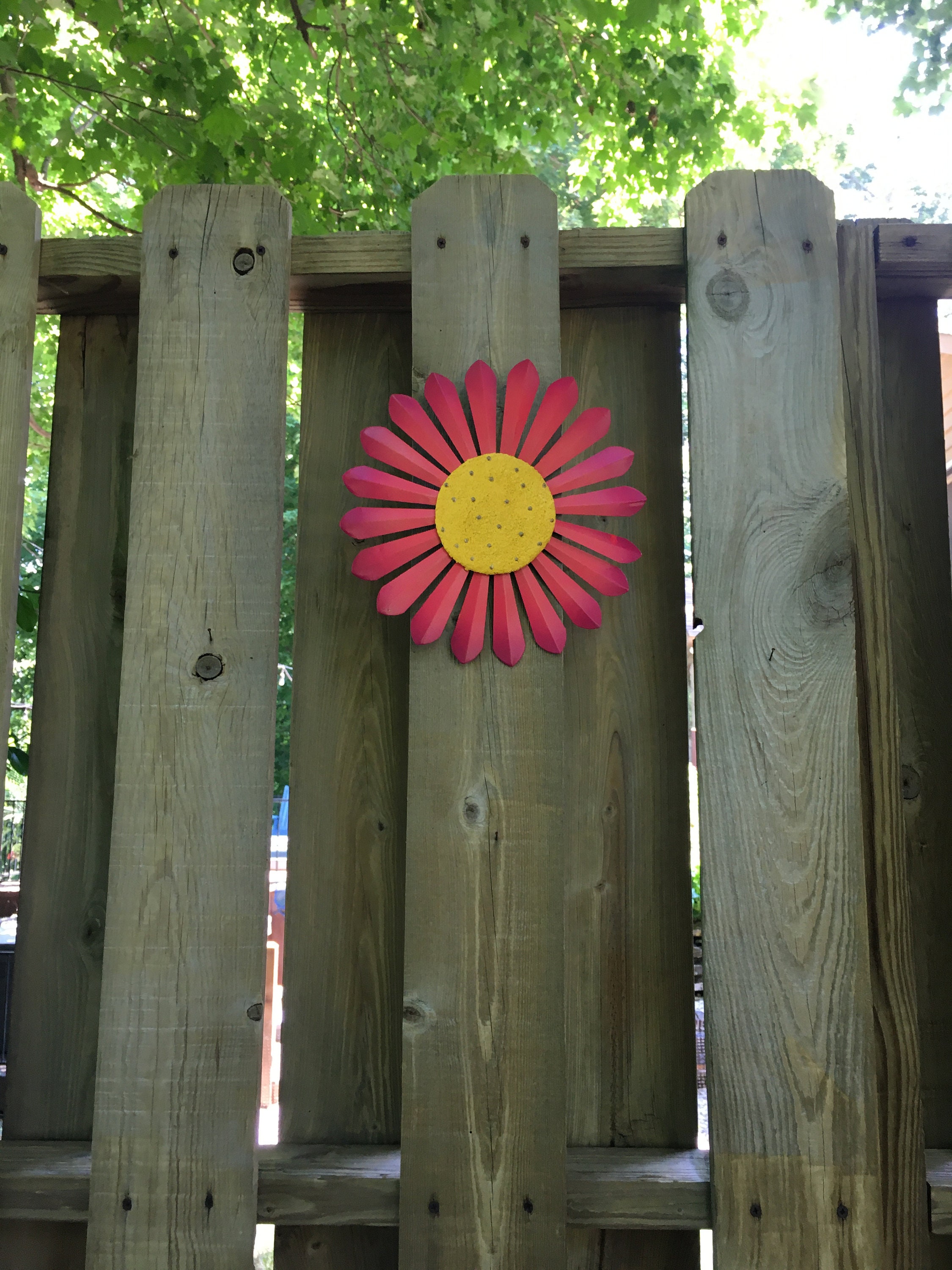 Metal and Clay Flower, Fence Flower,Fence Decoration,Patio Decor, Wall