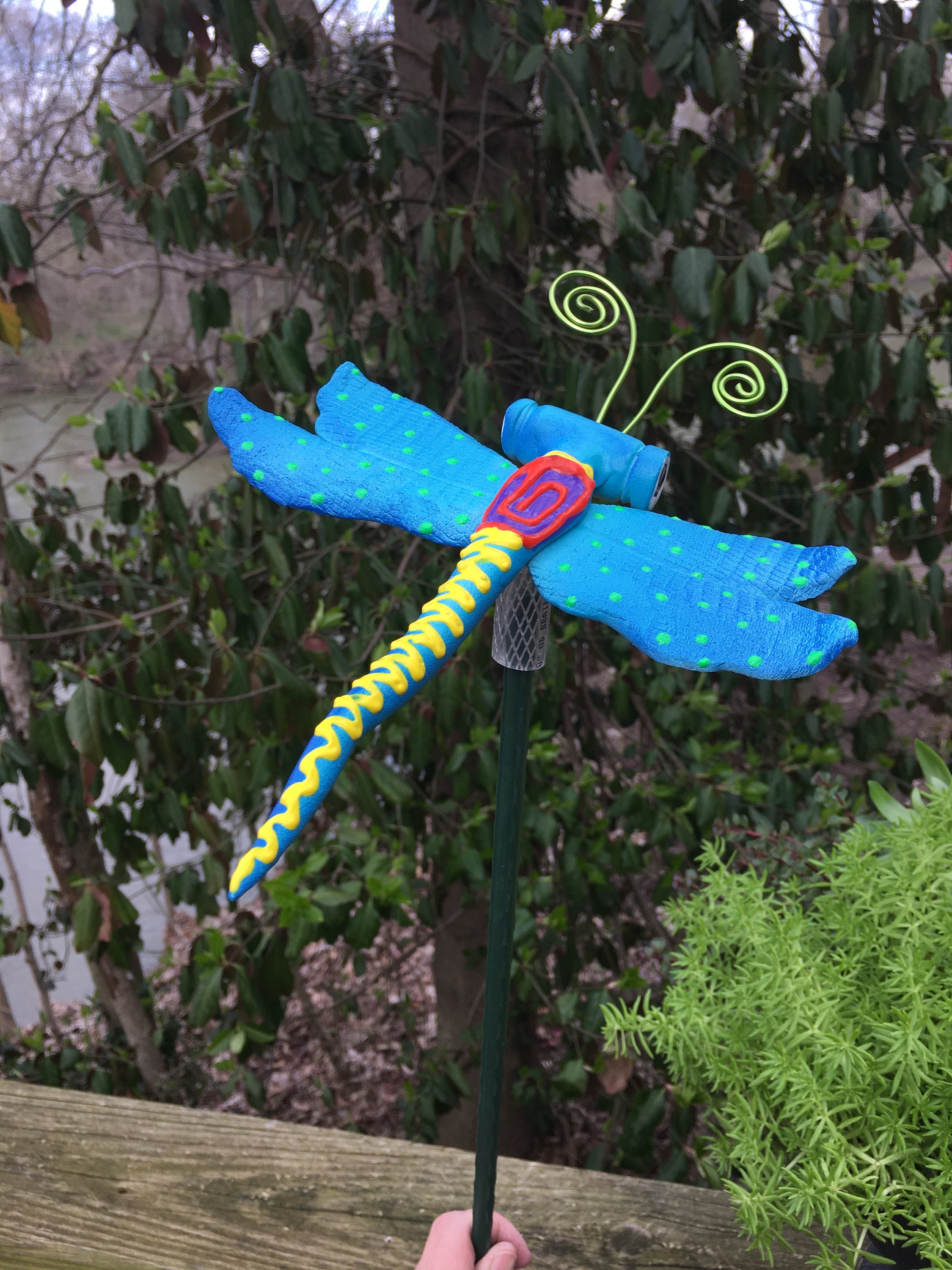 Ceramic Dragonfly Garden Stake,Fairy Garden, Garden Stakes,Potted