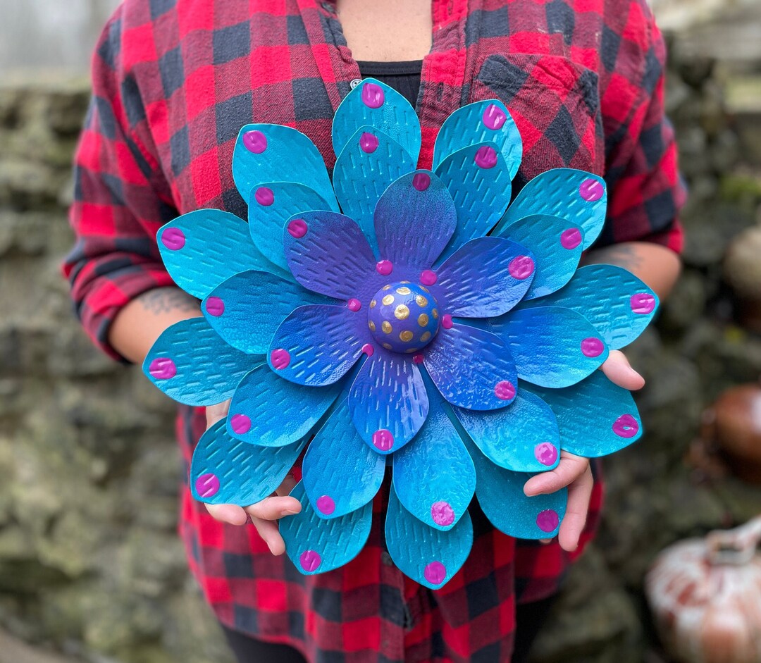Metal Tealblue Wall Flower,fence Flower Decor Patio Decor Yard Art Wall Art for Home Gift for