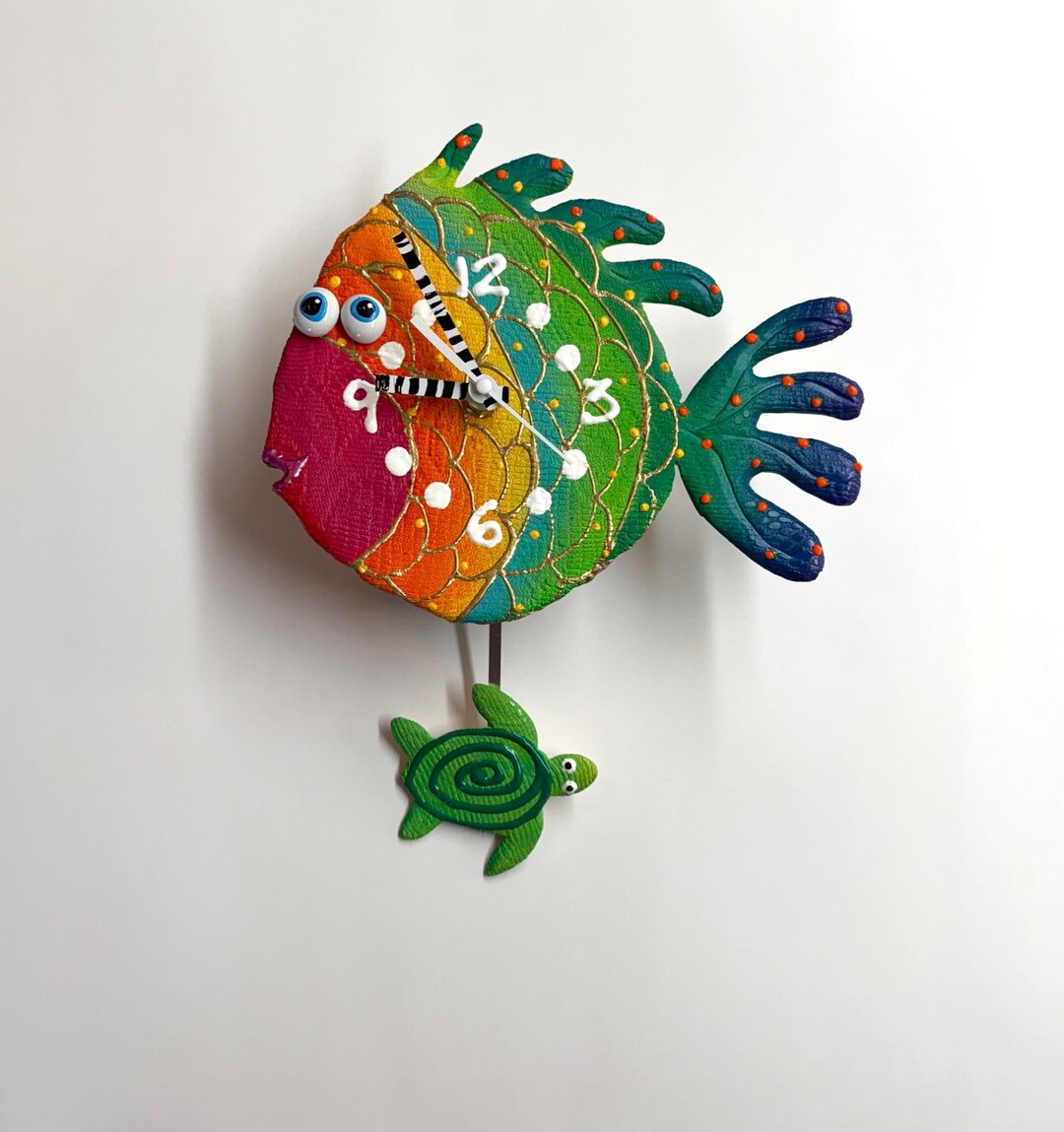 Fish Pendulum Wall Clock,unique Clock,handmade Clock,sealife Wall Clock ...