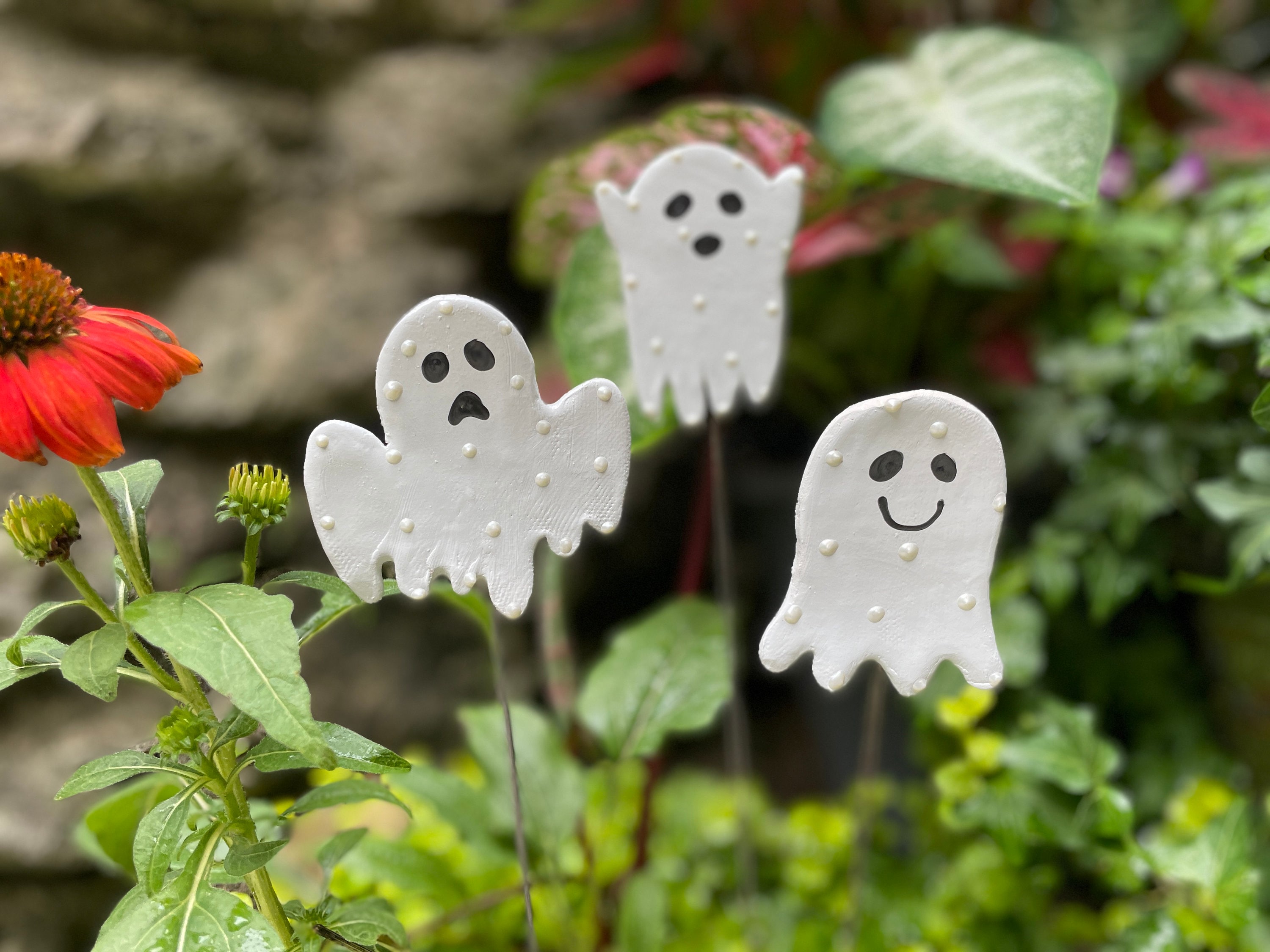 Argile fantôme ensemble de 3 Halloween fantômes jardin piquets