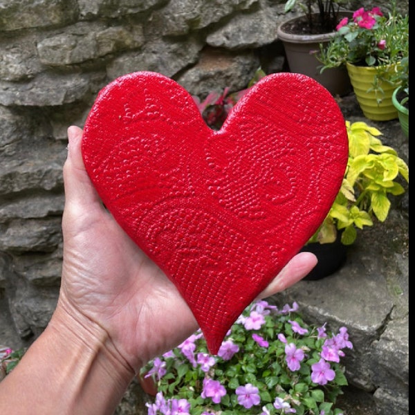 Red Heart Wall Hanging Heart Wall Decor Rustic Home Art  Gift For Her Valentine's Birthday Anniversary  Thank You Gift Unique Red Heart